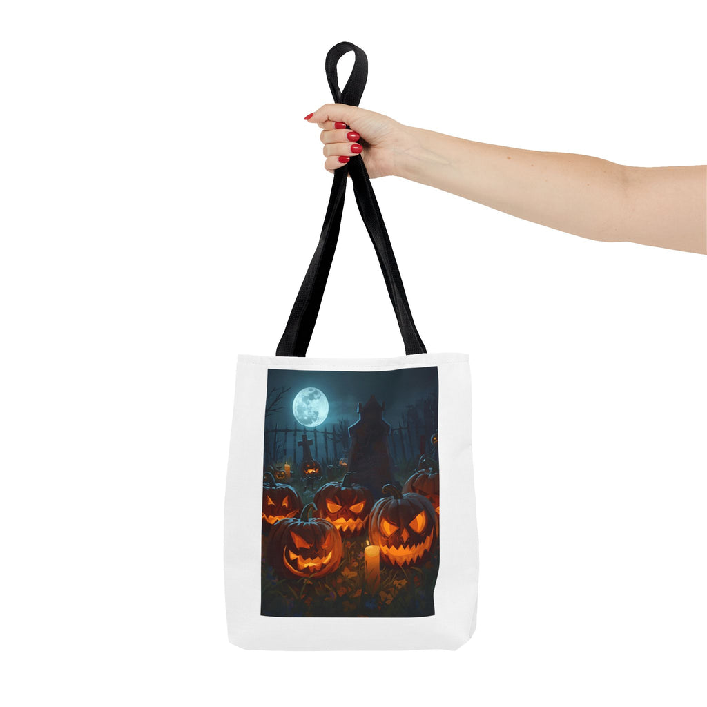 Spooky Halloween Pumpkin Tote Bag, Trick or Treat Bag, Pumpkins and Moon Design, Fall Festival Accessory, Scary Gift for Halloween