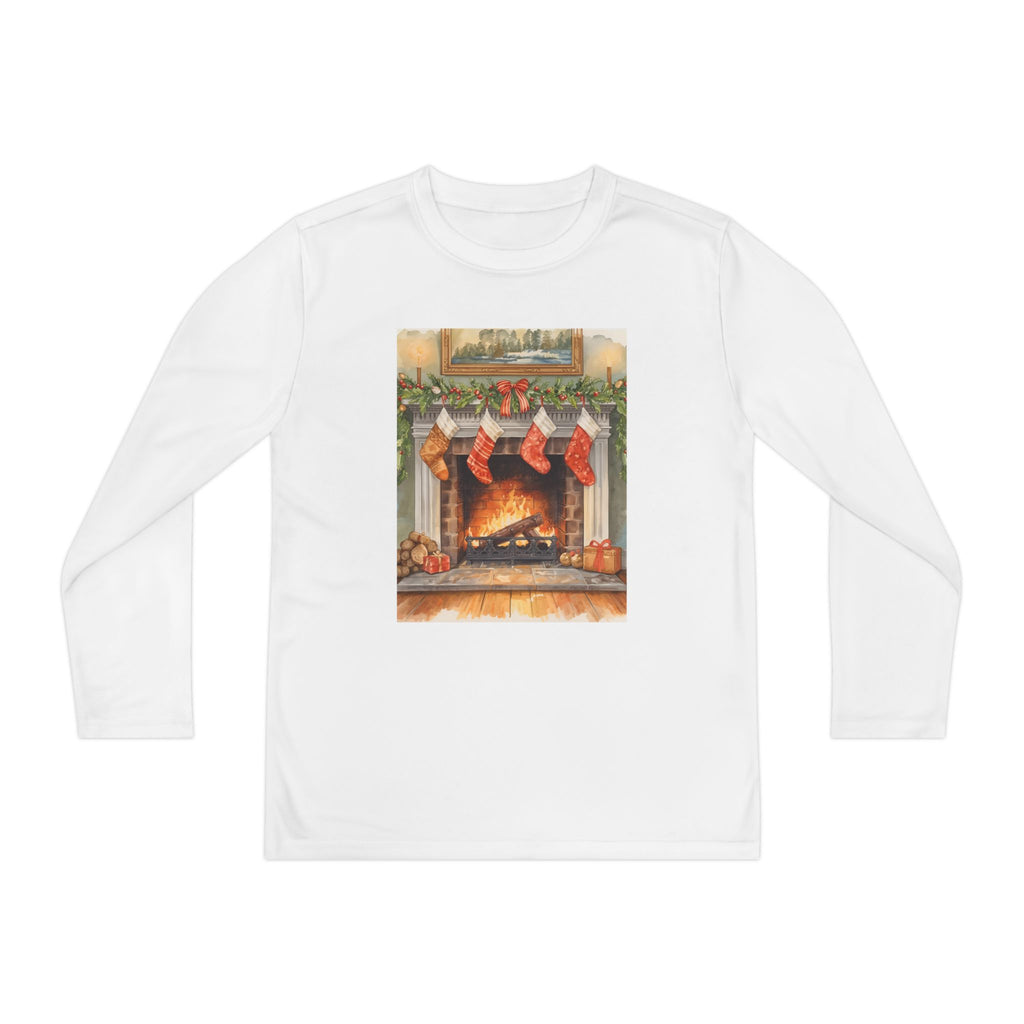 Christmas Stocking Fireplace Youth Long Sleeve Competitor Tee