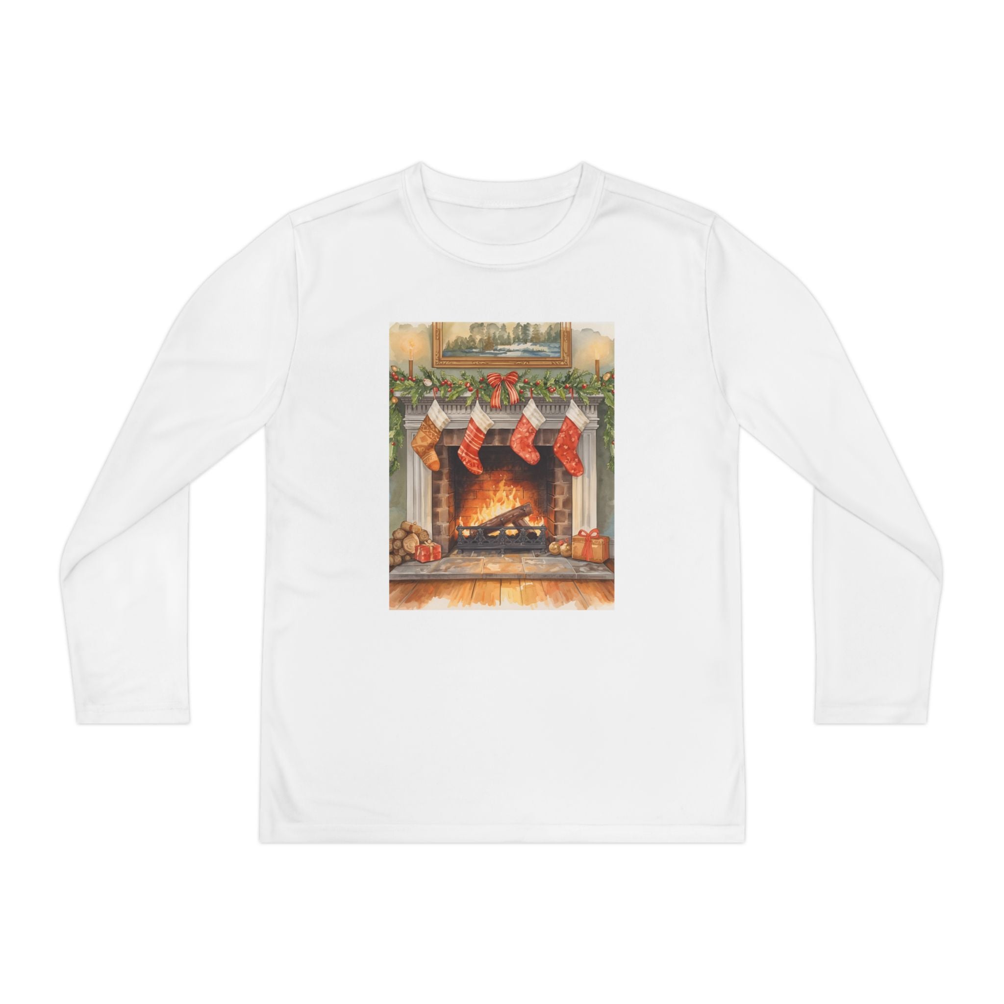 Christmas Stocking Fireplace Youth Long Sleeve Competitor Tee