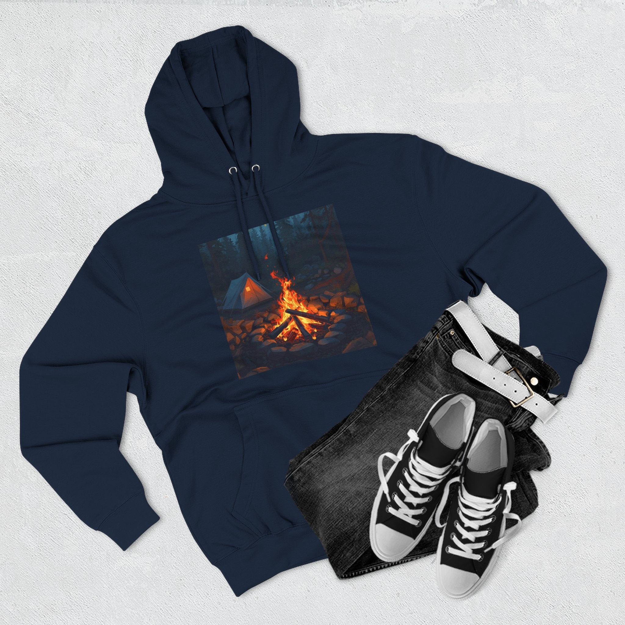 Cozy Campfire Fleece Hoodie, Outdoor Adventure Sweatshirt, Camping Gift, Warm Hoodie, Nature Lover Apparel