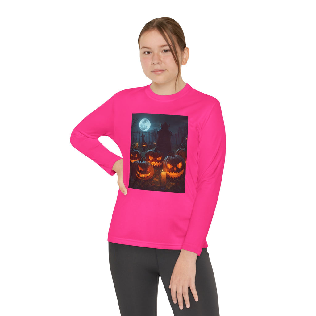 Spooky Halloween Pumpkin Youth Long Sleeve Competitor Tee