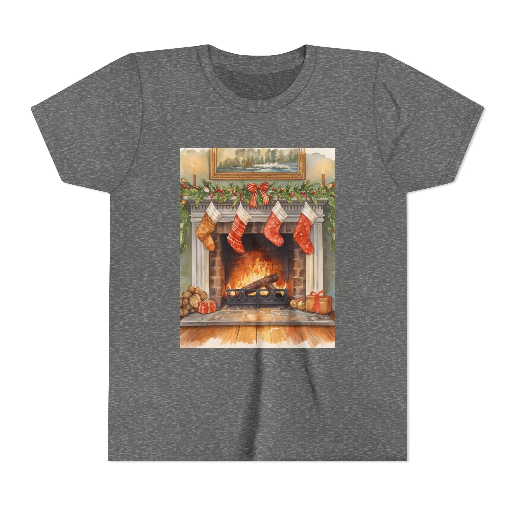 Christmas Stocking Fireplace Youth Short Sleeve Tee