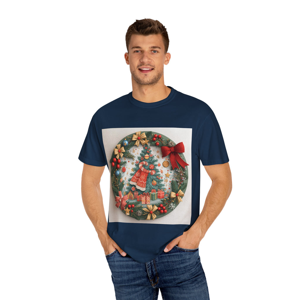 Christmas Wreath Festive Holiday T-Shirt, Christmas Tee, Seasonal Wear, Gift for Him/Her, Cute Xmas Shirt, Unisex Holiday Apparel