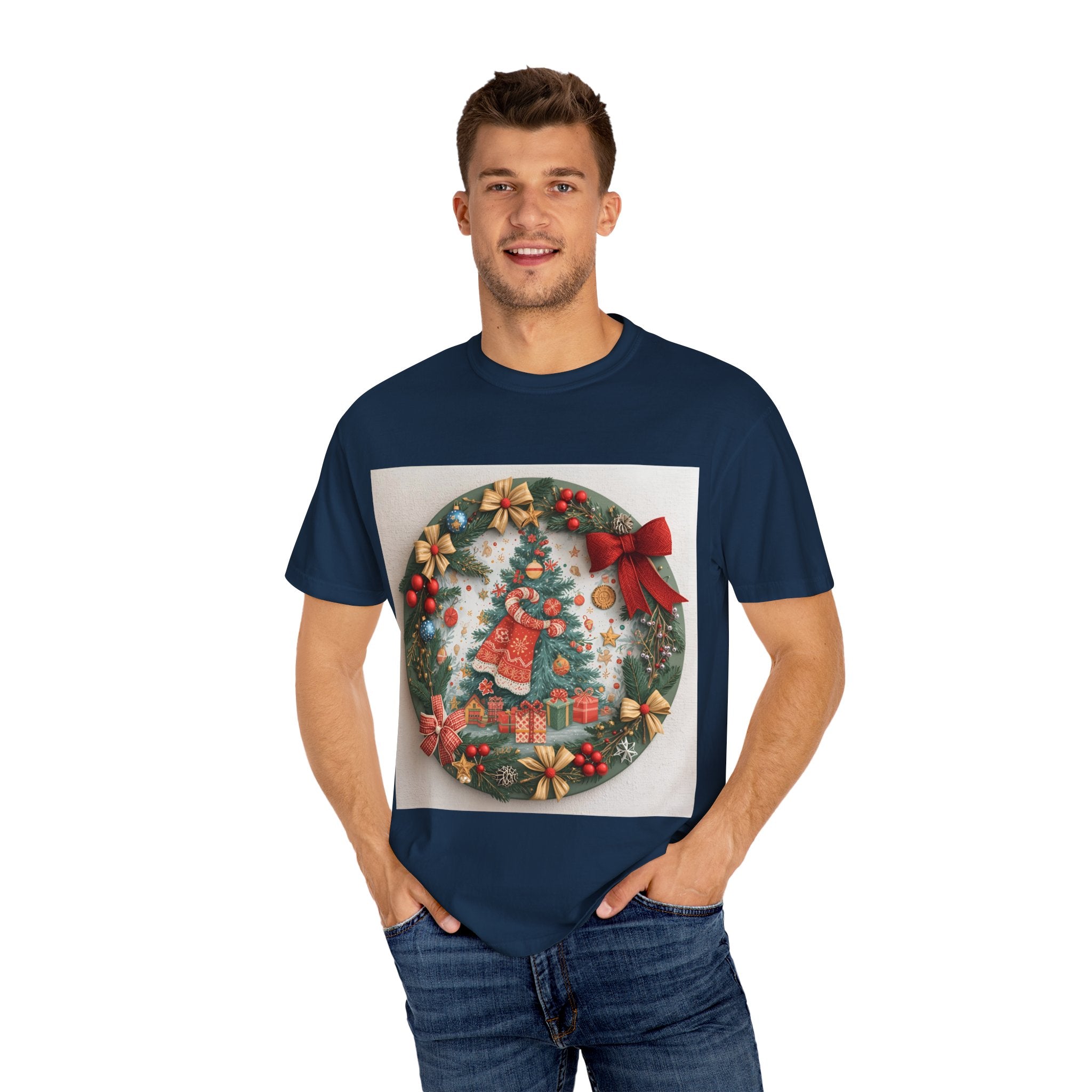 Christmas Wreath Festive Holiday T-Shirt, Christmas Tee, Seasonal Wear, Gift for Him/Her, Cute Xmas Shirt, Unisex Holiday Apparel