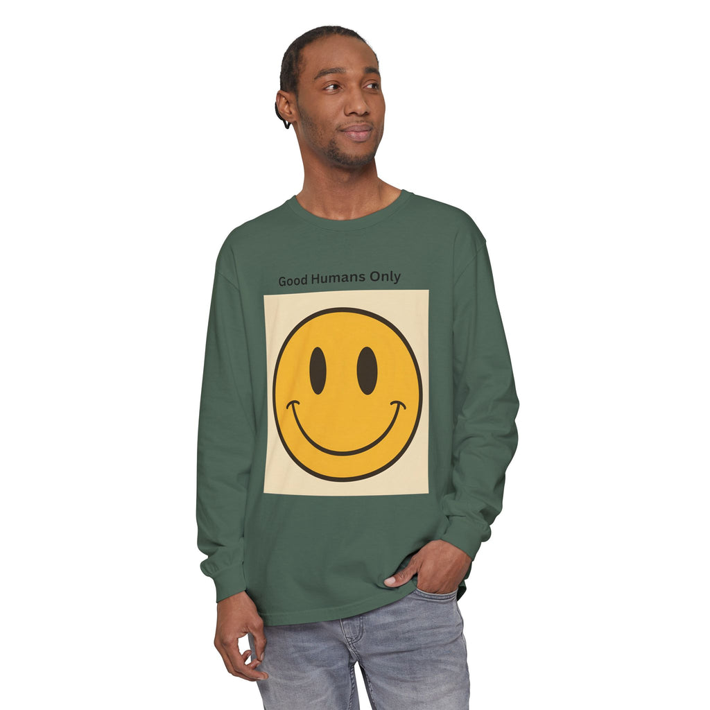 Smiley Face Unisex Garment-dyed Long Sleeve T-Shirt