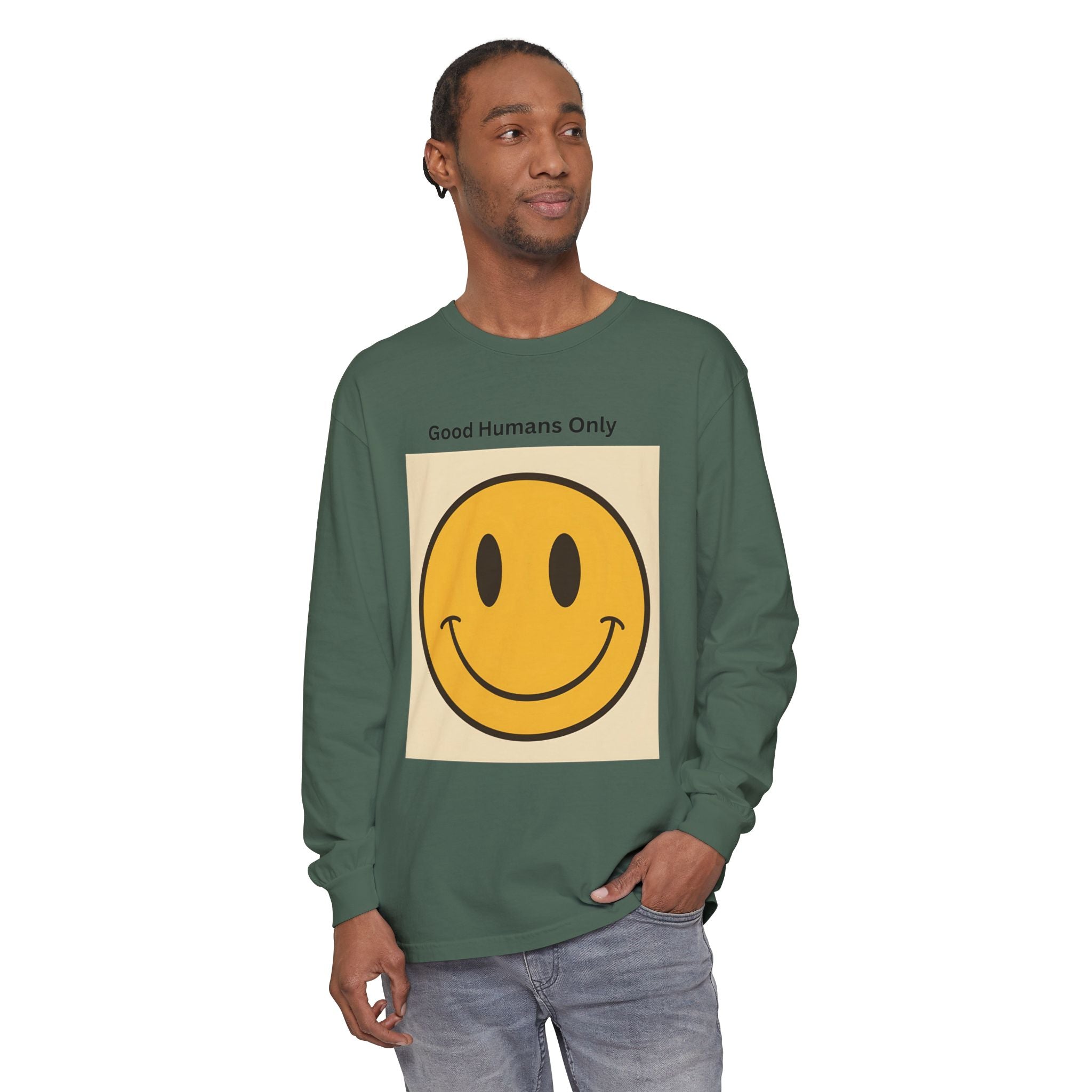Smiley Face Unisex Garment-dyed Long Sleeve T-Shirt