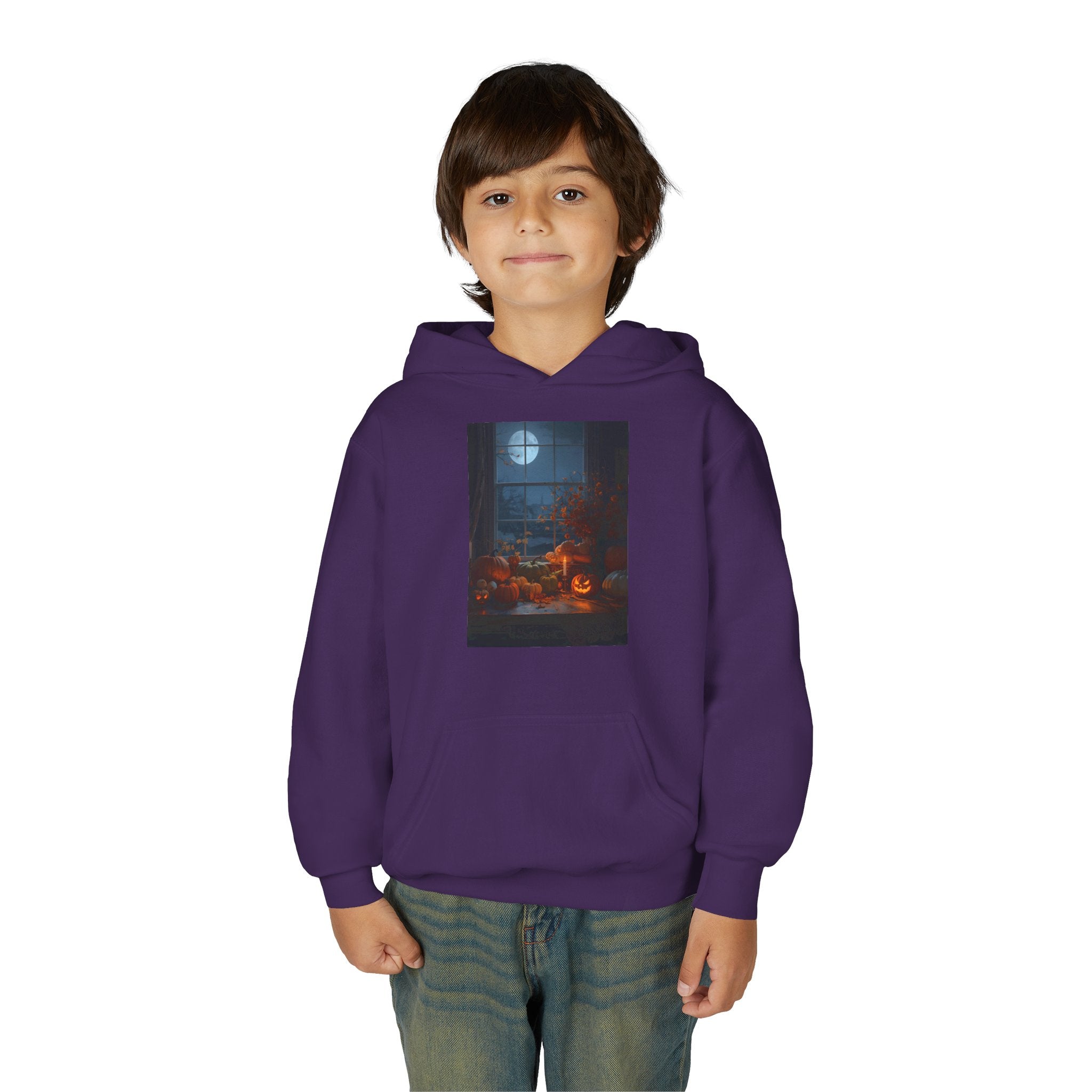 Halloween Pumpkin Youth Hoodie, Cozy Sweatshirt for Kids, Autumn & Halloween Apparel, Spooky Themed Hoodie, Fun Gift for Boys & Girls