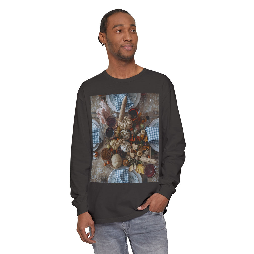 Rustic Gatherings Festive Long Sleeve T-Shirt for Gatherings, Casual Wear, Thanksgiving Shirt, Cozy Gift, Holiday Celebration Tee