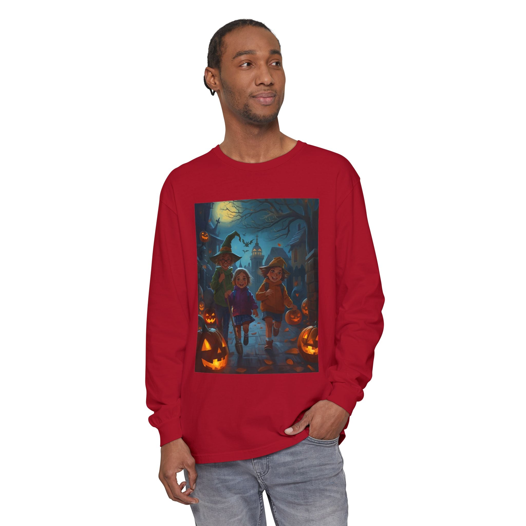 Halloween Themed Unisex Long Sleeve T-Shirt, Spooky Autumn Apparel, Trick-or-Treat Shirt, Fall Fashion, Casual Halloween Outfits