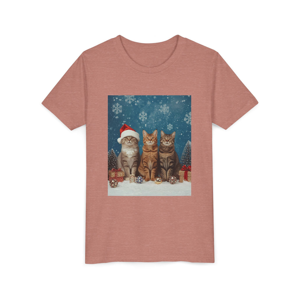 Cute Cat Festive Christmas Youth Short Sleeve Tee