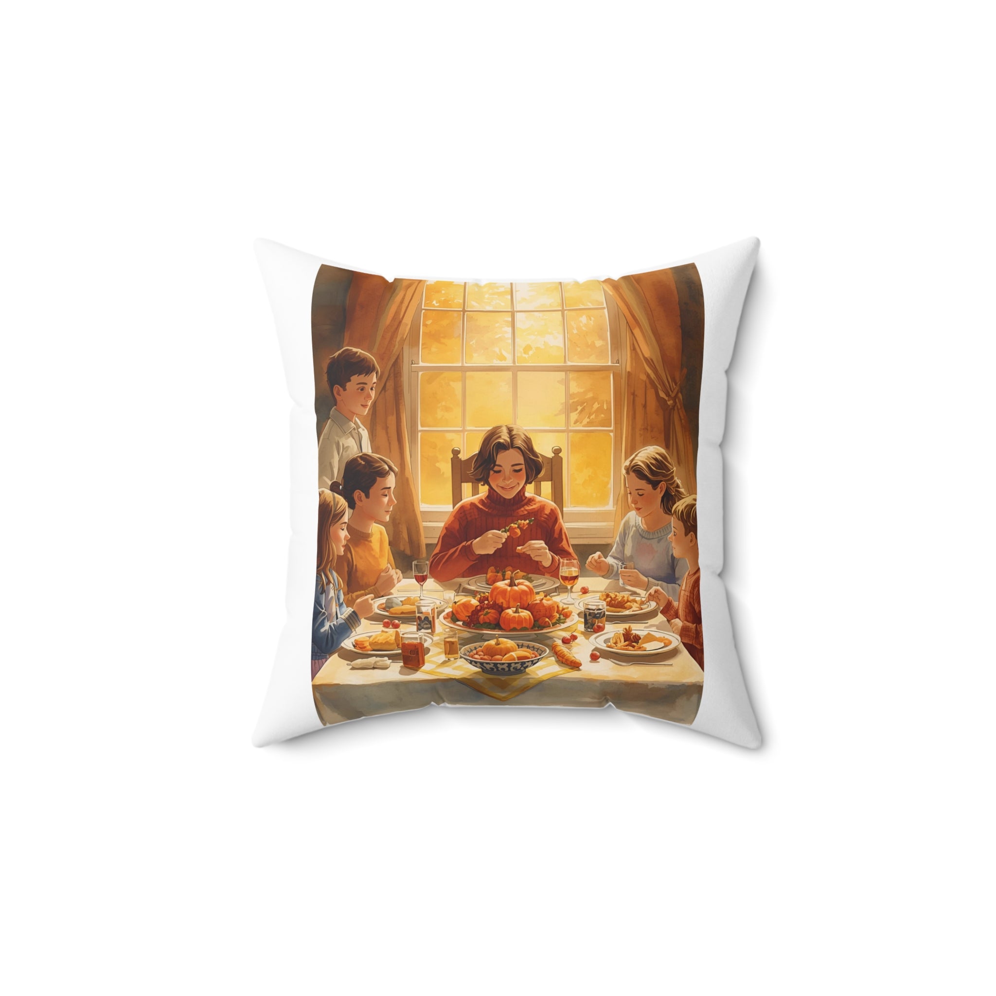 Thankful Family Dinner Spun Polyester Square Pillow