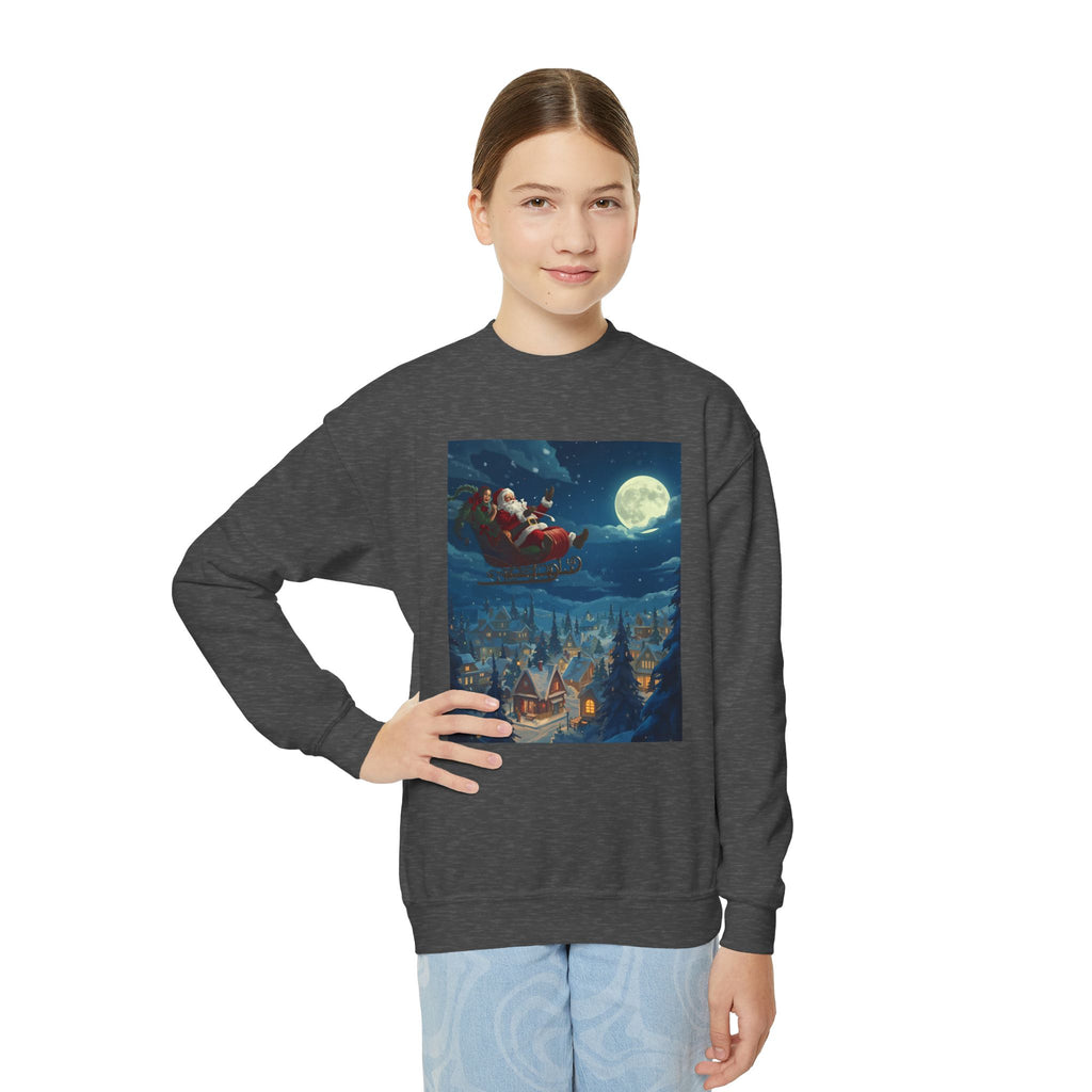 Christmas Santa Sleigh Youth Crewneck Sweatshirt