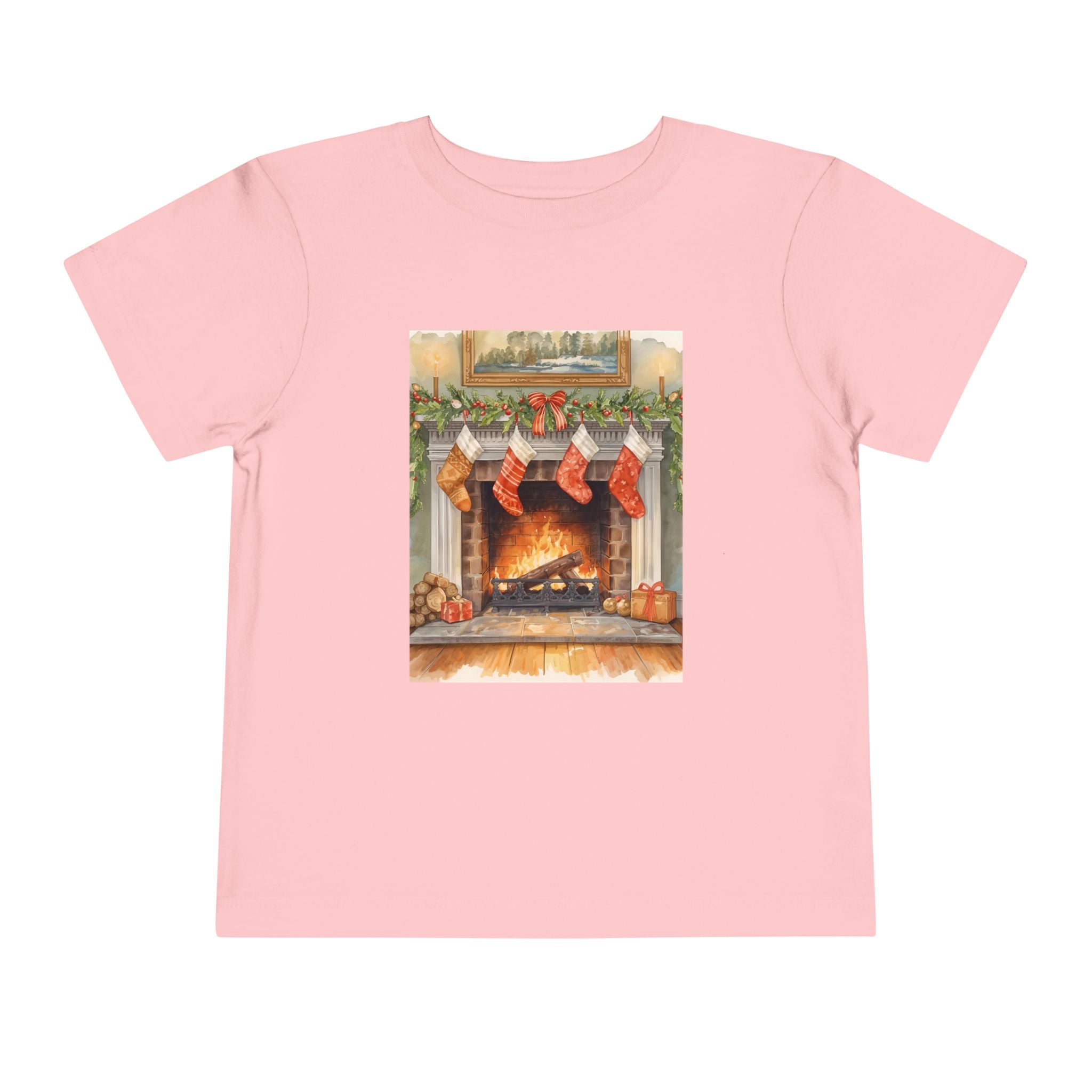 Christmas Stocking Fireplace Toddler Short Sleeve Tee