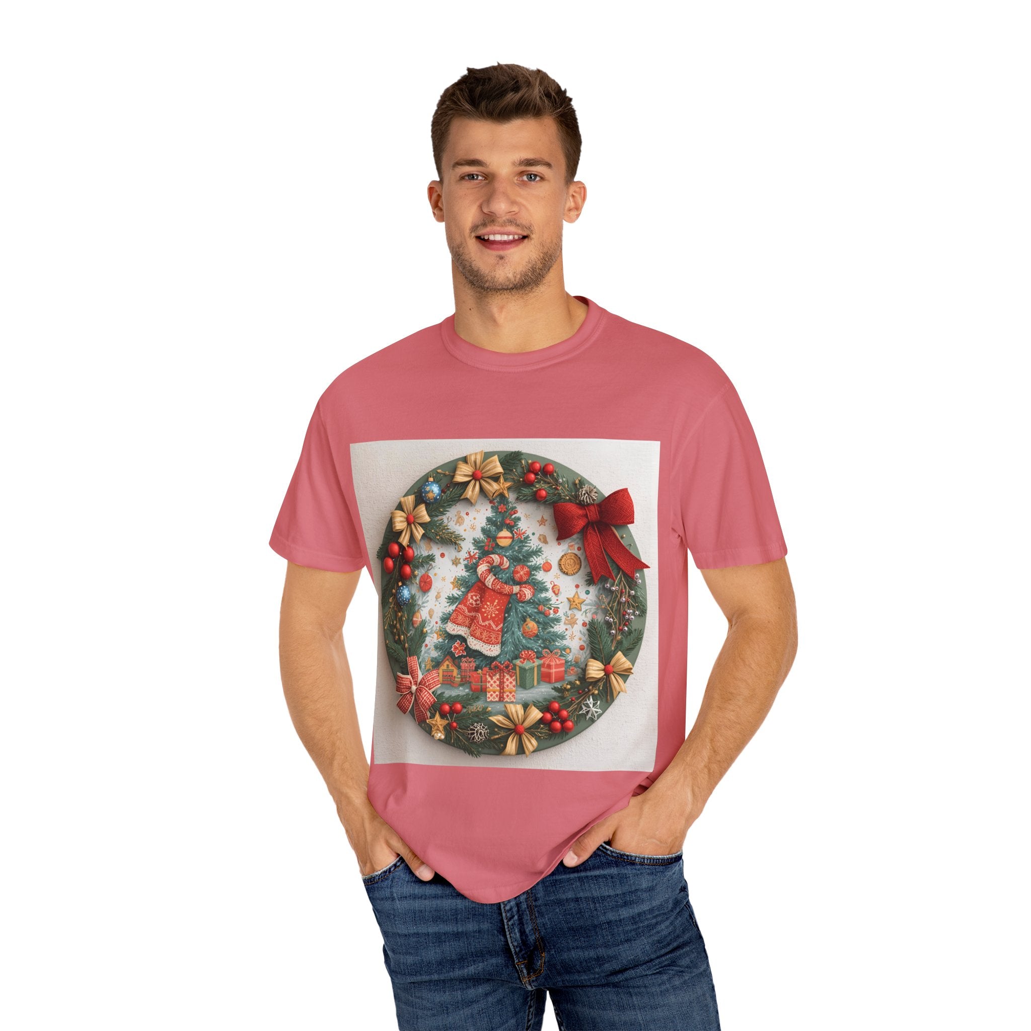 Christmas Wreath Festive Holiday T-Shirt, Christmas Tee, Seasonal Wear, Gift for Him/Her, Cute Xmas Shirt, Unisex Holiday Apparel