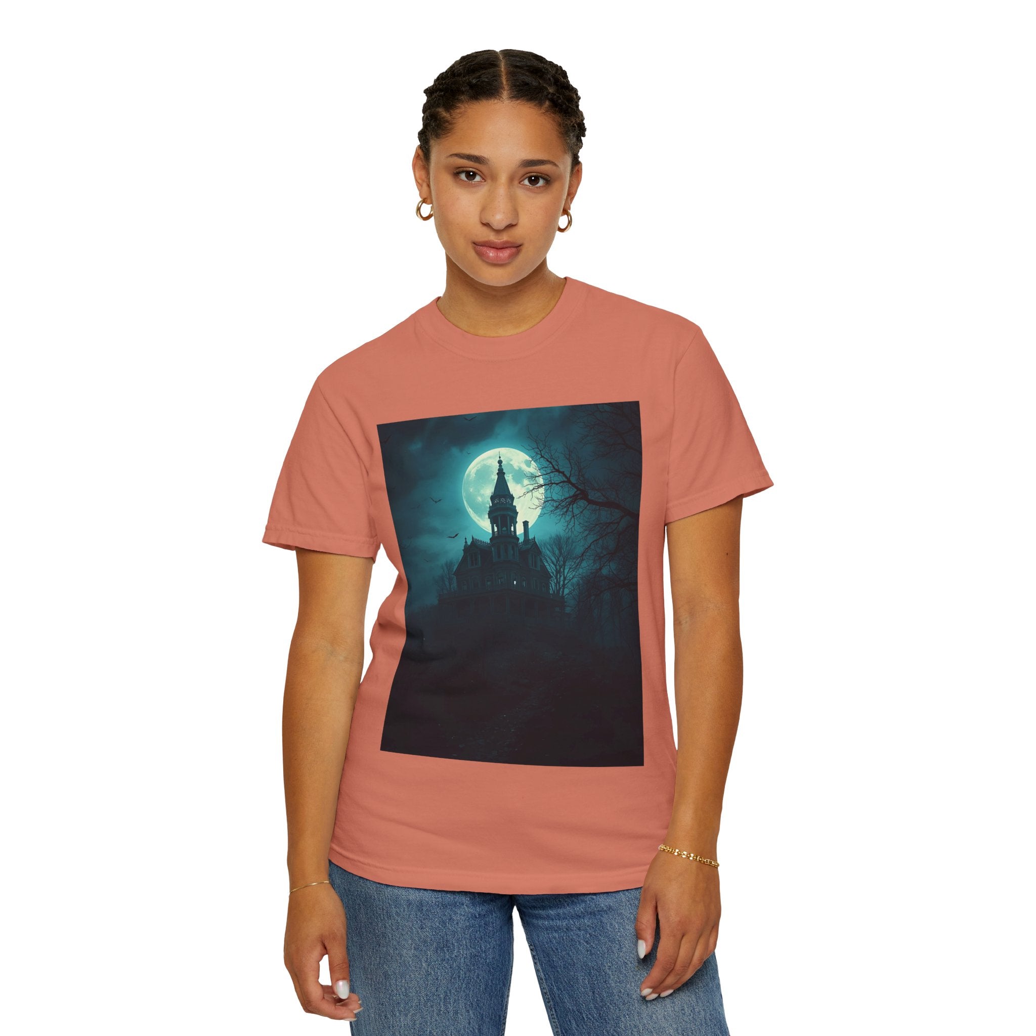 Haunted Moonlit Castle Unisex T-shirt, Gothic Tee, Halloween Apparel, Vintage Style Shirt, Alternative Fashion, Spooky Gift