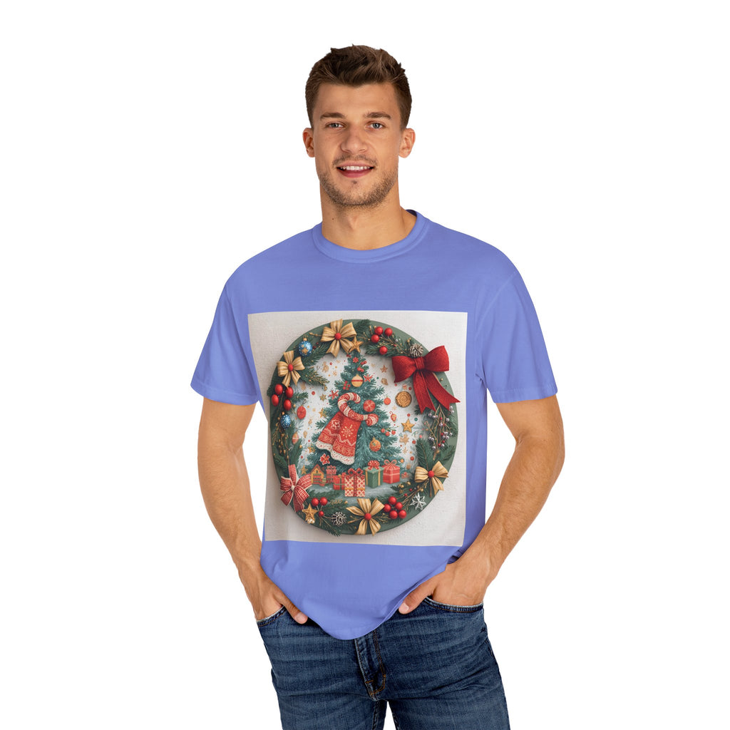 Christmas Wreath Festive Holiday T-Shirt, Christmas Tee, Seasonal Wear, Gift for Him/Her, Cute Xmas Shirt, Unisex Holiday Apparel