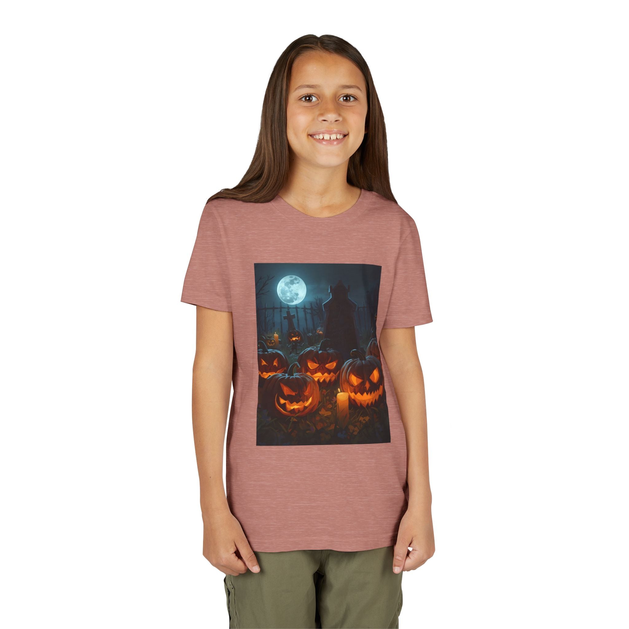 Scary Halloween Pumpkin Youth Short Sleeve Tee, Cute Halloween Shirt, Kids Costume Top, Spooky Tees, Trick or Treat Shirt