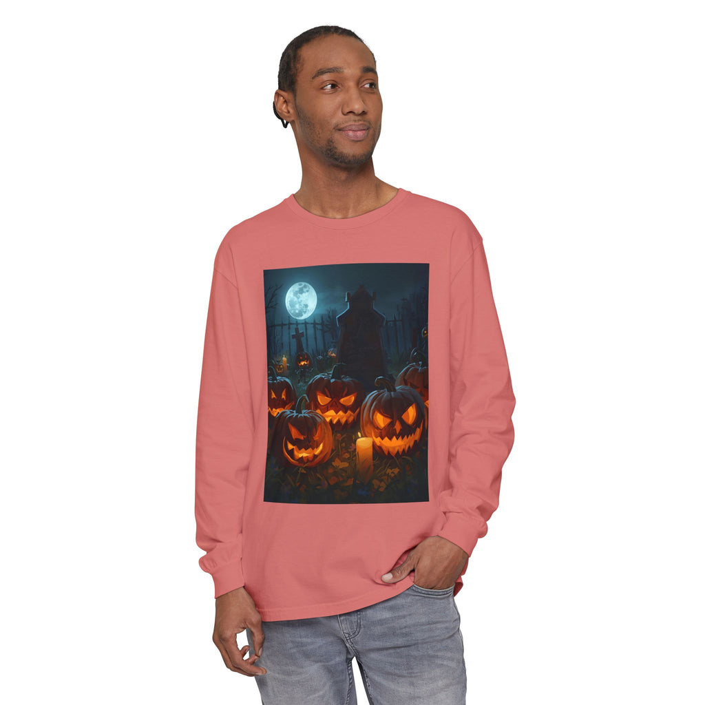 Scary Halloween Pumpkin Unisex Garment-dyed Long Sleeve T-Shirt