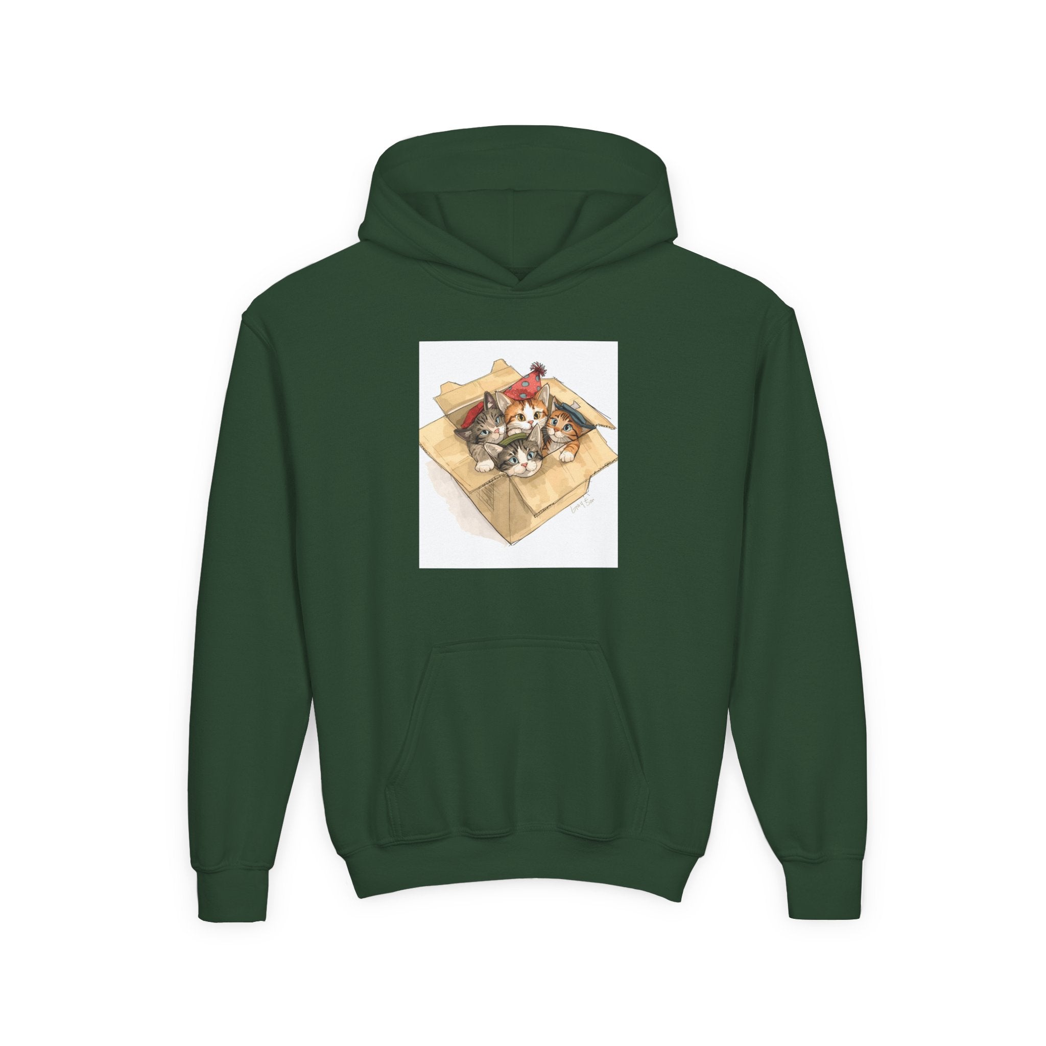 Cute Kittens In Box Youth Heavy Blend Hooded Sweatshirt