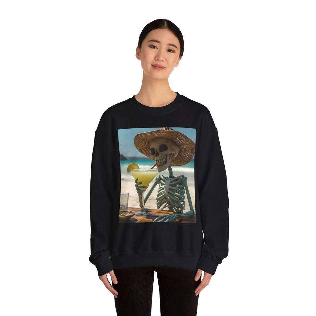 Chill Vibes Skeleton Sweatshirt - Cozy Crewneck for Halloween, Summer Parties, Beach Lovers, Unisex Gift, Casual Lounge Wear