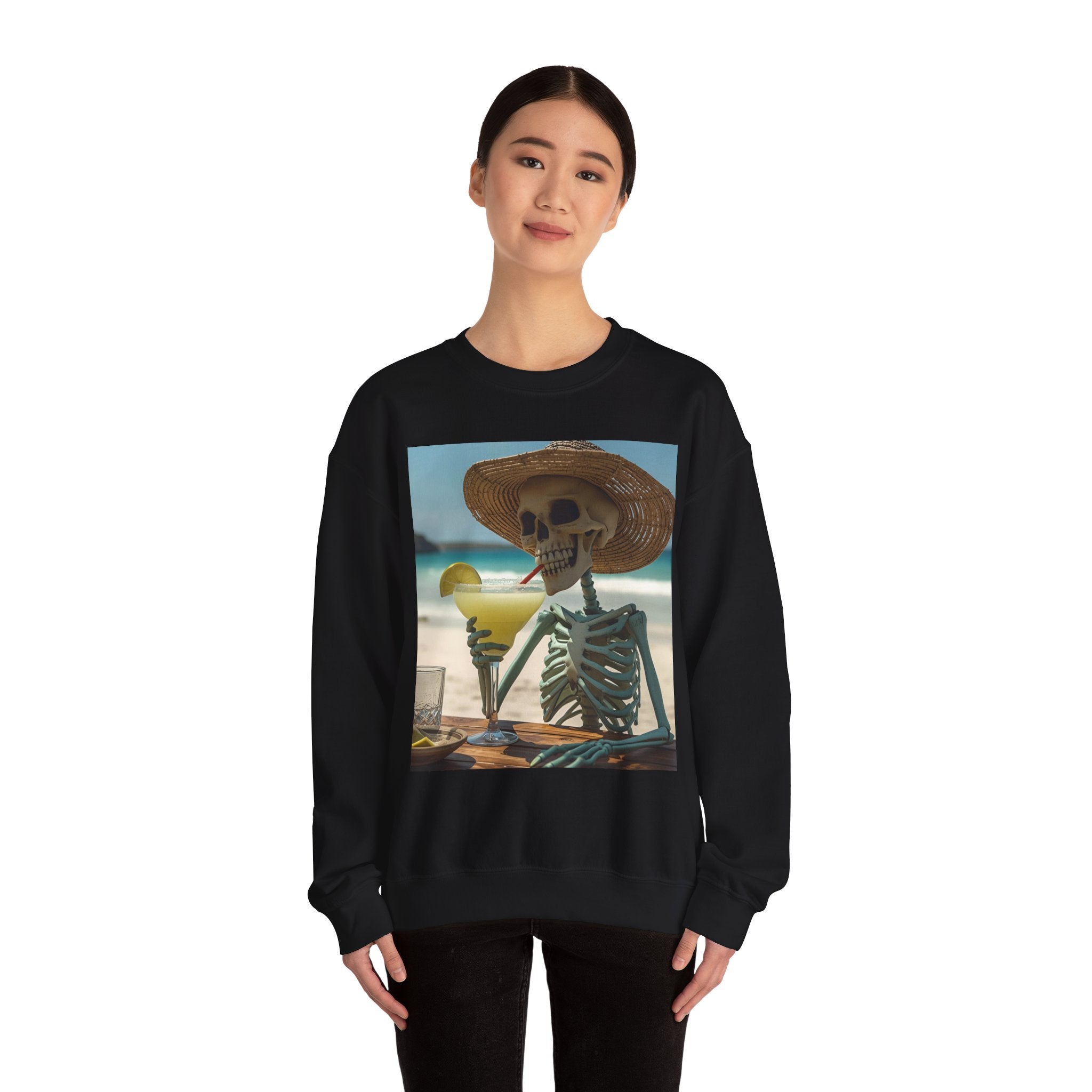 Chill Vibes Skeleton Sweatshirt - Cozy Crewneck for Halloween, Summer Parties, Beach Lovers, Unisex Gift, Casual Lounge Wear