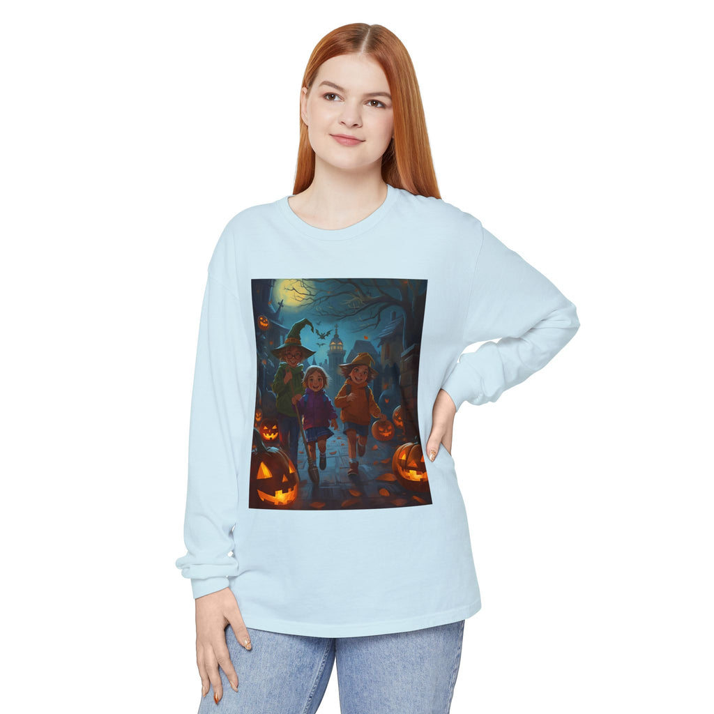 Halloween Themed Unisex Long Sleeve T-Shirt, Spooky Autumn Apparel, Trick-or-Treat Shirt, Fall Fashion, Casual Halloween Outfits