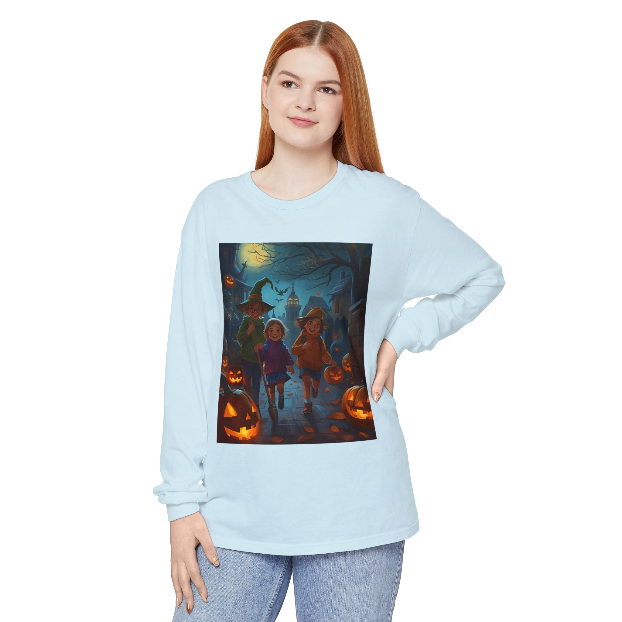 Halloween Themed Unisex Long Sleeve T-Shirt, Spooky Autumn Apparel, Trick-or-Treat Shirt, Fall Fashion, Casual Halloween Outfits