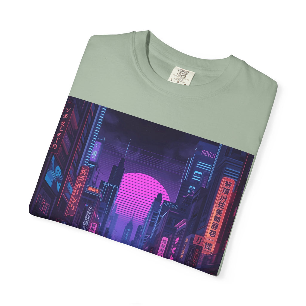 Futuristic Neon Cityscape T-Shirt, Retro Graphic Tee, Unisex Streetwear, Urban Vibe Shirt, Gift for Gamers, Summer Outfit