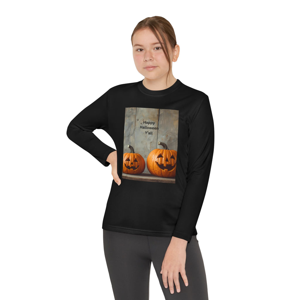 Youth Halloween Pumpkin Long Sleeve Tee, Funny Halloween Shirt, Kids Pumpkin Tee, Fall Celebration Top, Spooky Season Apparel