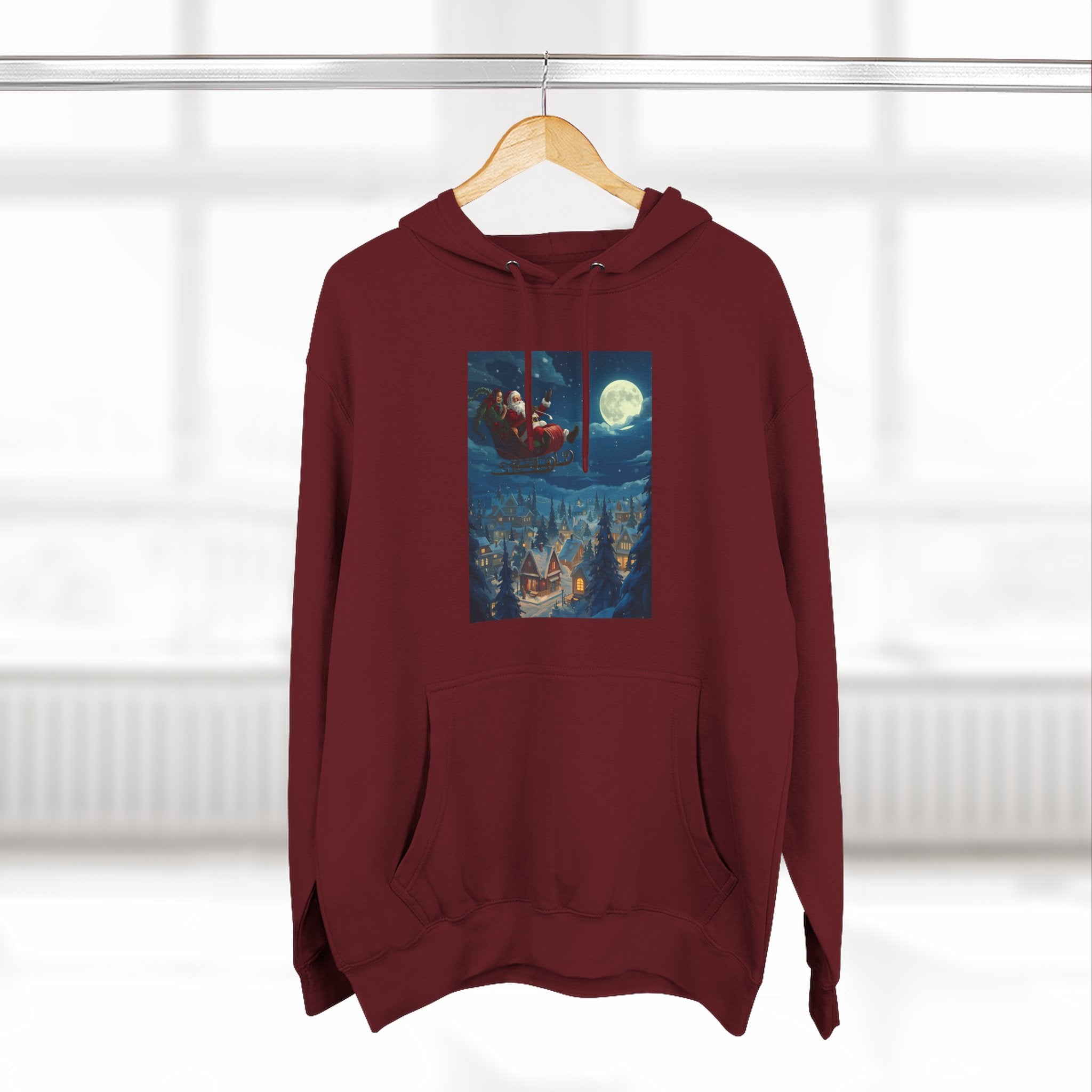 Christmas Santa Sleigh Three-Panel Fleece Hoodie