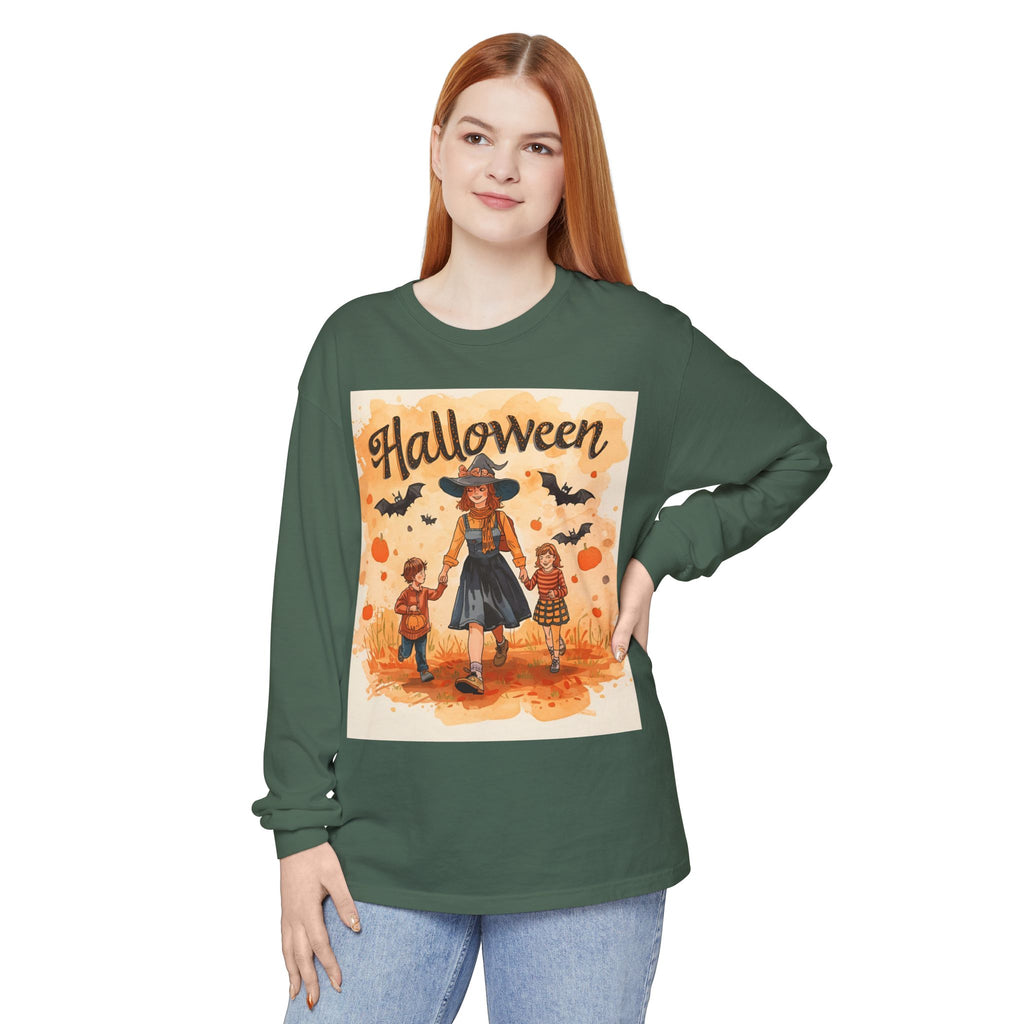 Halloween Themed Mom And Children Unisex Garment-dyed Long Sleeve T-Shirt