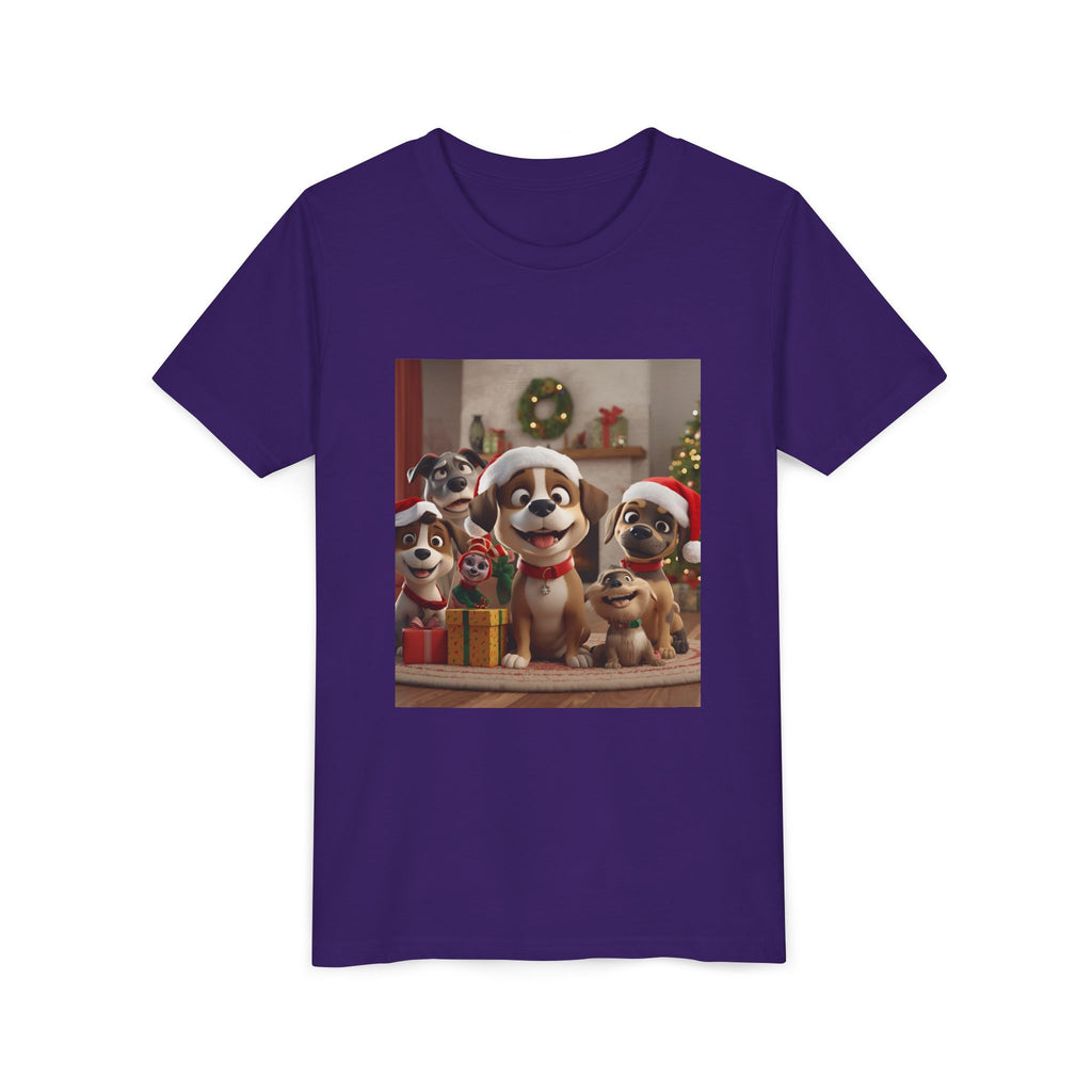 Cute Festive Christmas Dog Youth Short Sleeve Tee