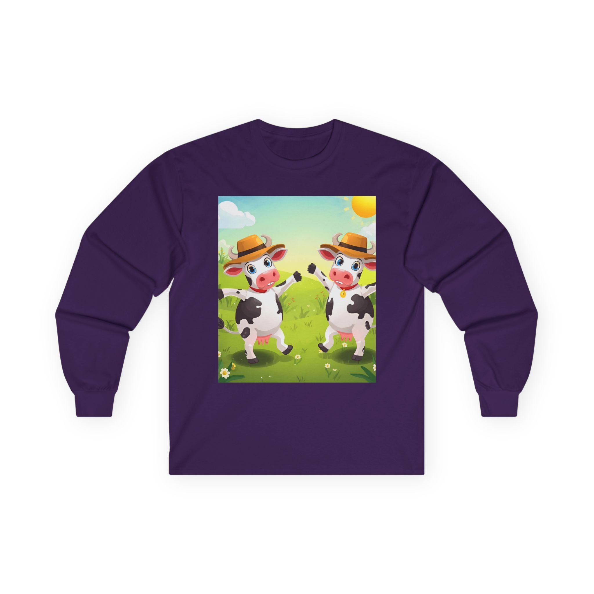 Cute Cow Graphic Long Sleeve Tee, Animal Farm Shirt, Unisex Cotton Tee, Summer Vibes Top, Gifts for Animal Lovers