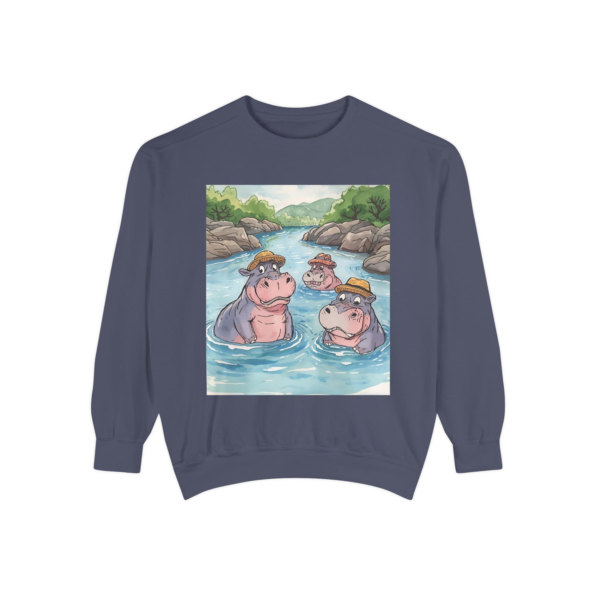 Hippo Cute Unisex Garment-Dyed Sweatshirt