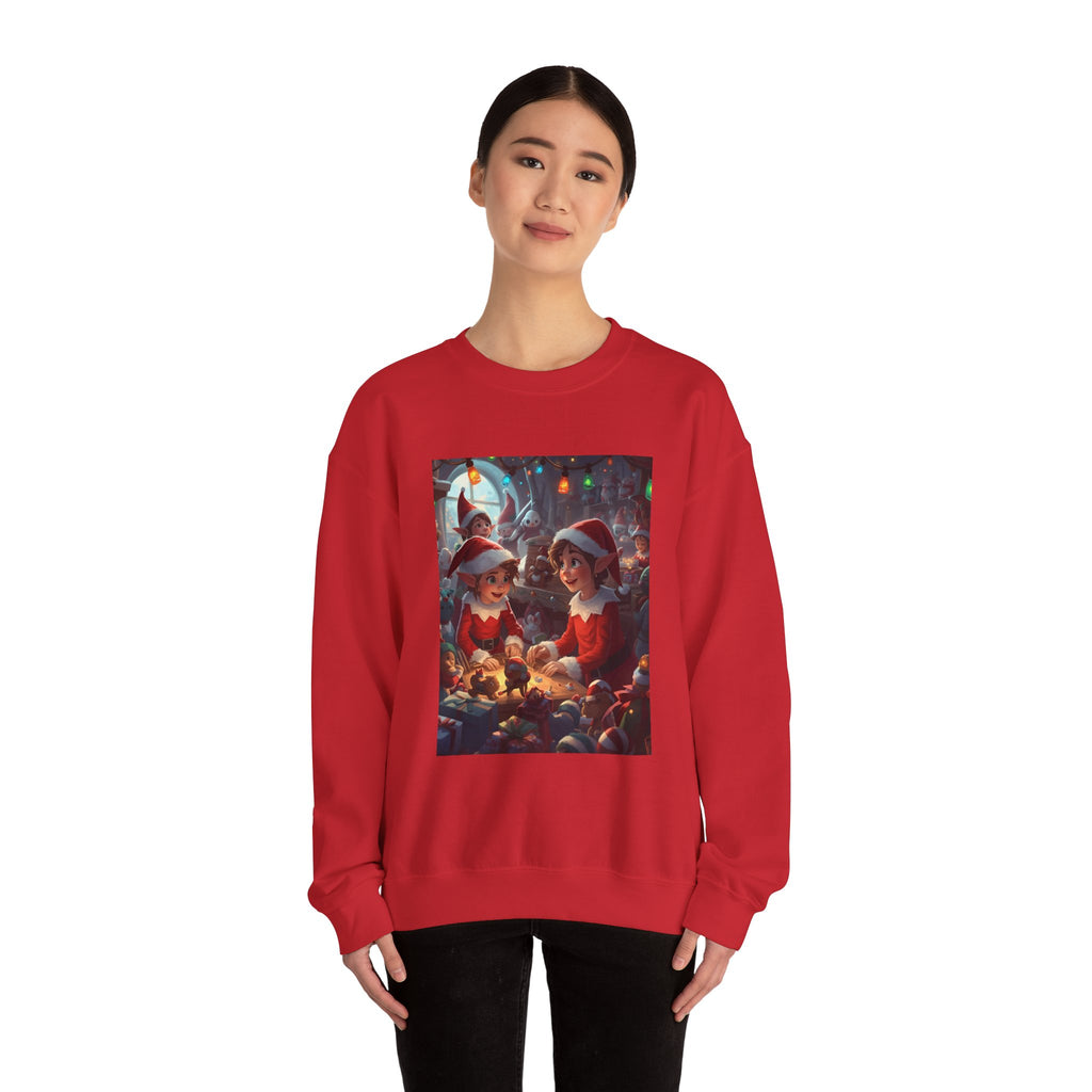 Christmas Elf Illustrative Sweatshirt, Christmas Gift, Holiday Apparel, Cozy Sweatshirt, Unisex Crewneck