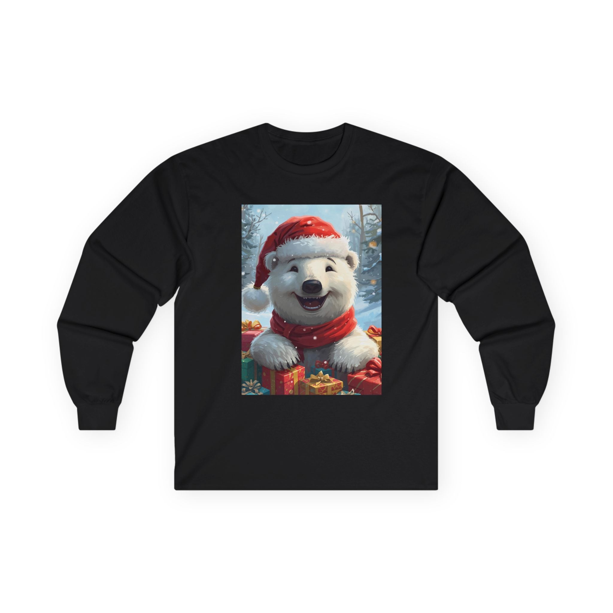 Christmas Polar Bear Long Sleeve Tee, Cozy Holiday Shirt, Unisex Winter Wear, Christmas Gift, Cute Animal Apparel