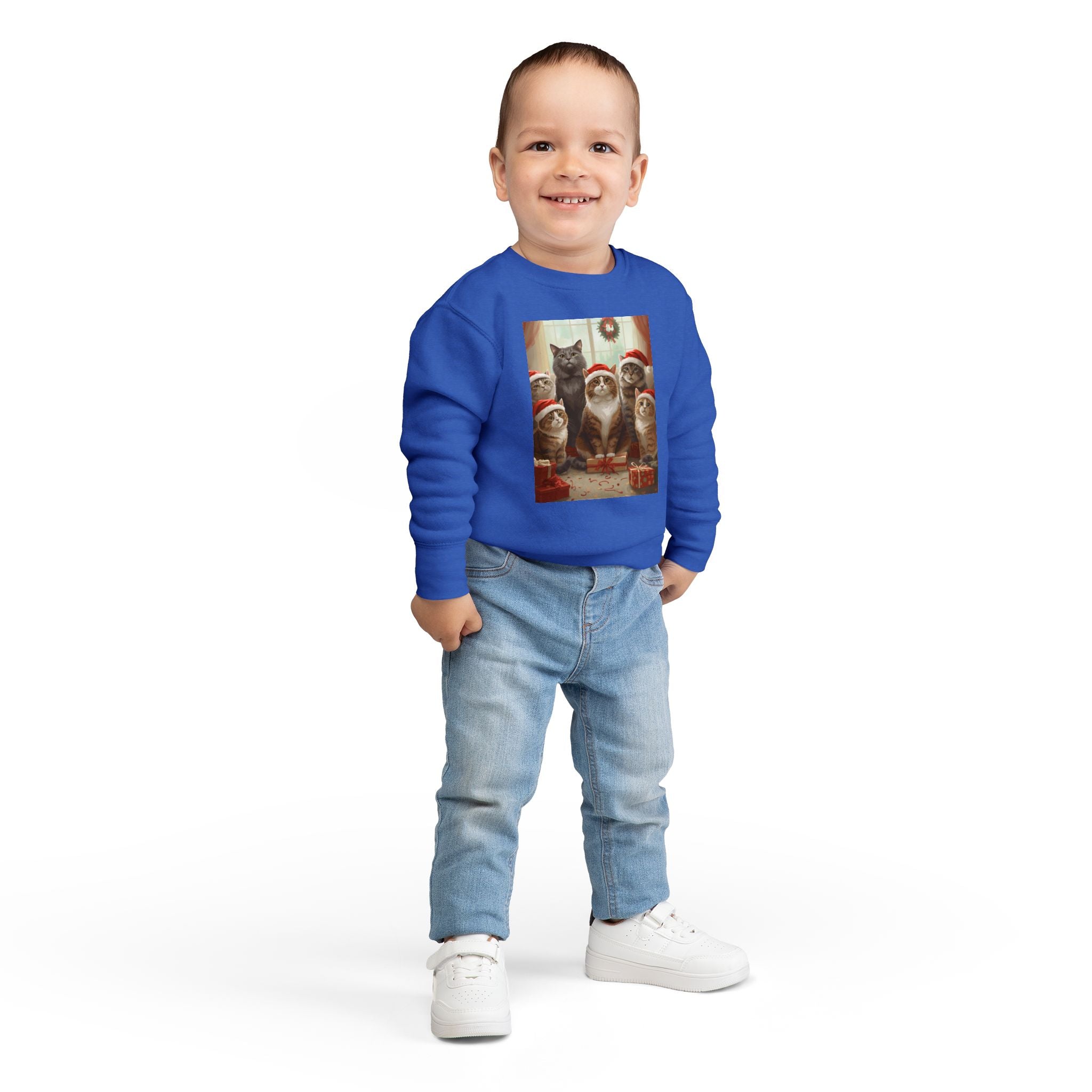 Cute Festive Christmas Cat Toddler Sweatshirt