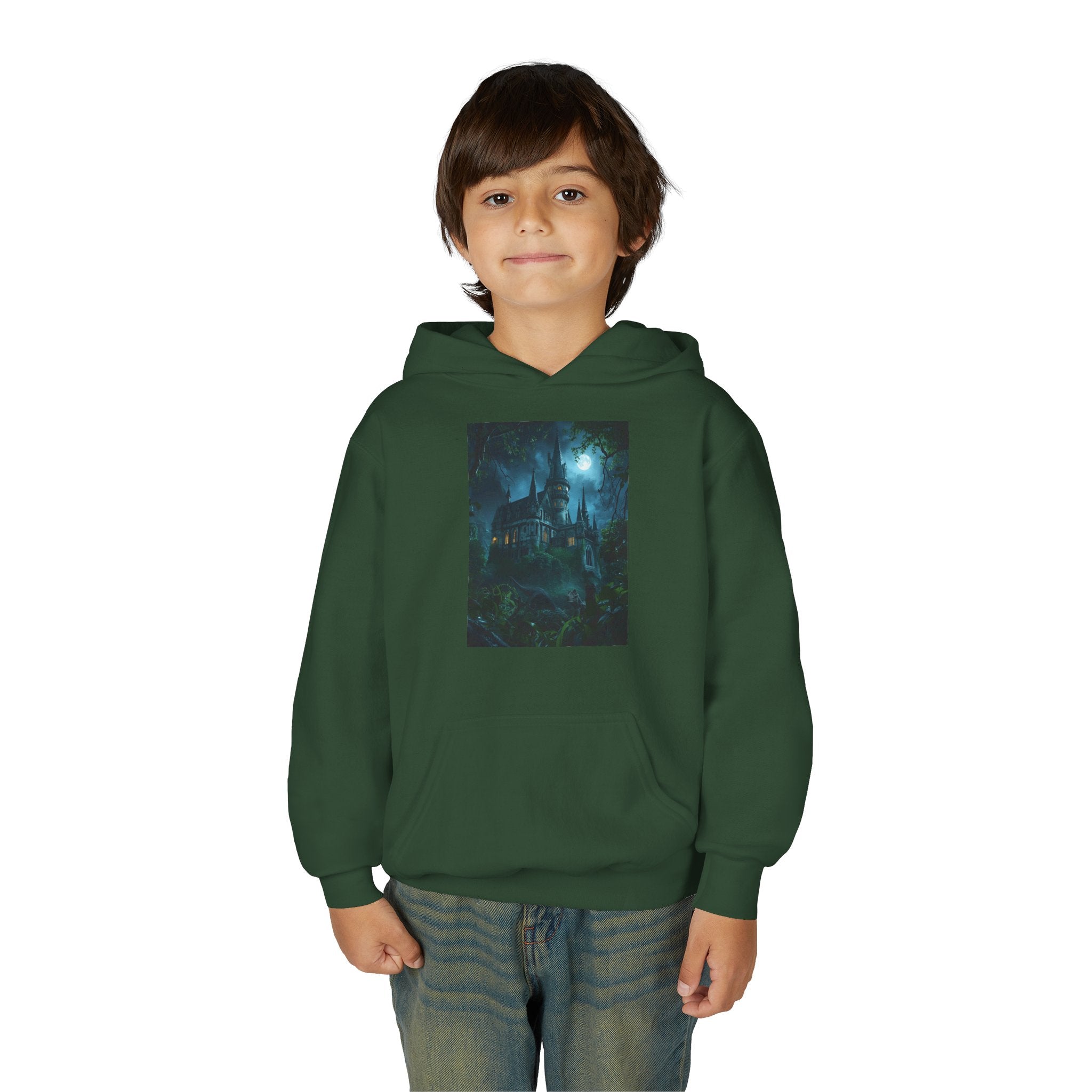 Mystical Night Scene Youth Hoodie | Perfect for Halloween, Cozy Days, Gifts for Kids, Adventure Apparel