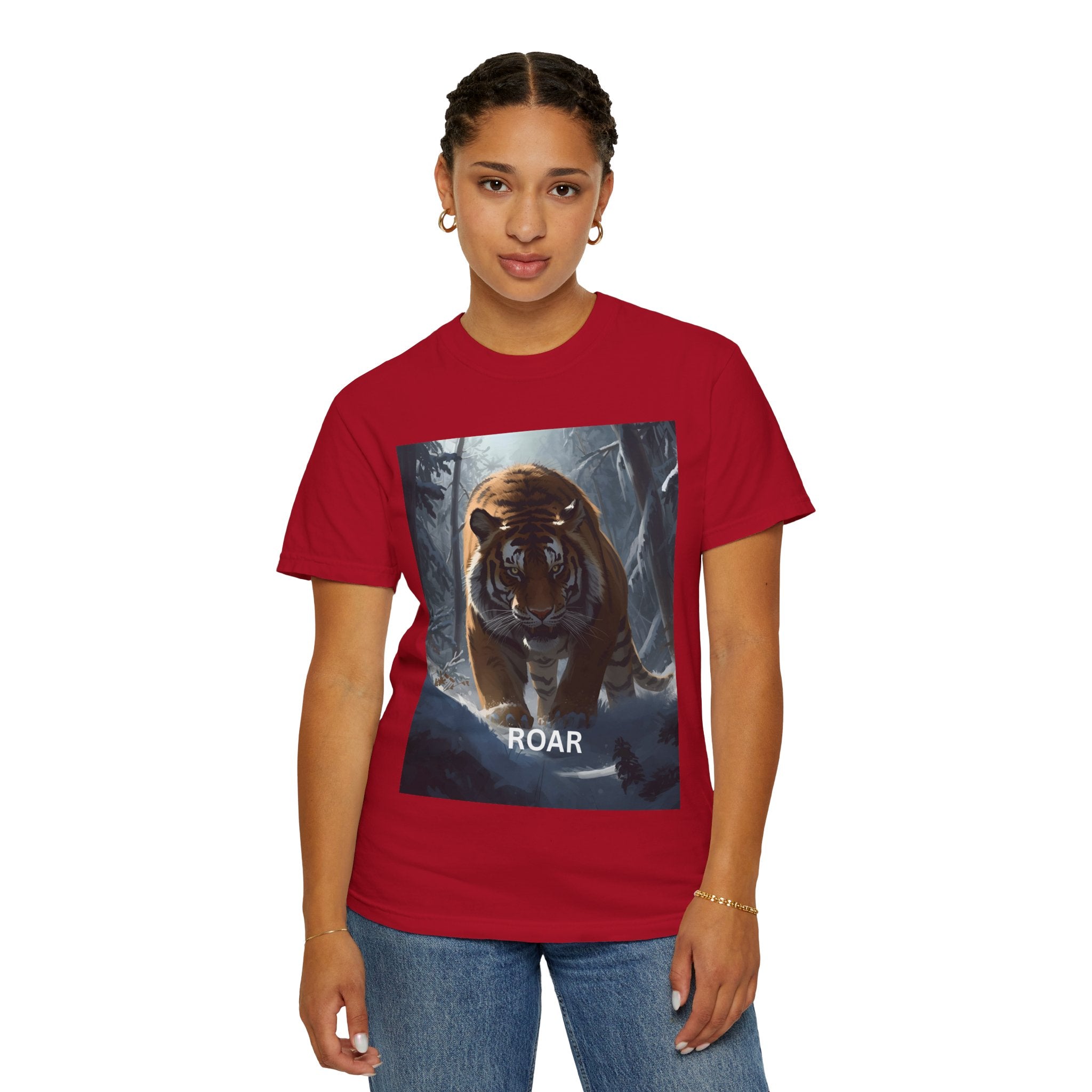 Tiger Roar Snow Unisex T-Shirt, Animal Lover Gift, Wildlife Tee, Casual Wear, Adventure Shirt, Nature Inspired Apparel