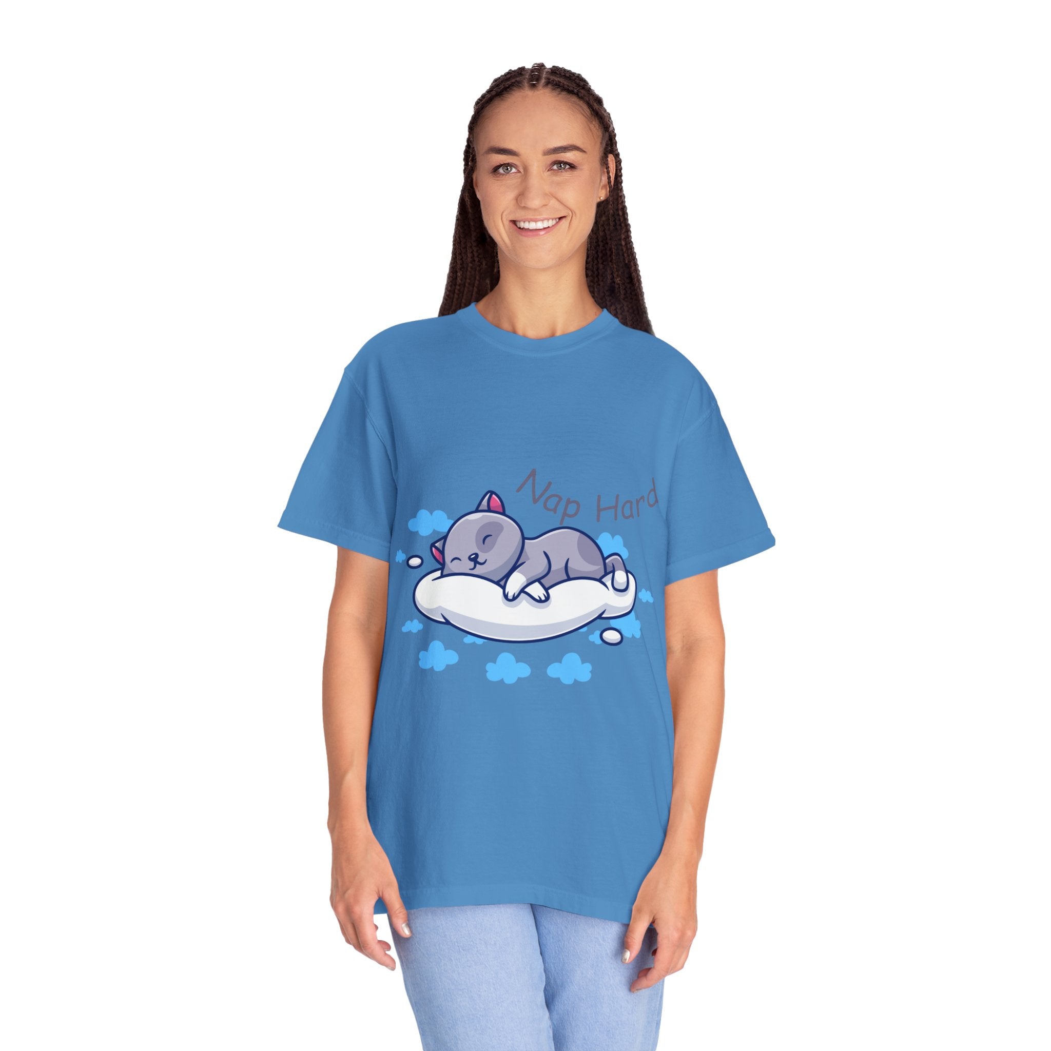 Cat Nap Graphic T-shirt, Cute Cat Tee, Relaxed Fit Apparel, Gift for Cat Lovers, Cozy Lounge Wear, Funny Pet Humor Top