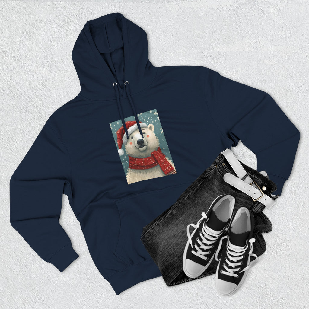 Cozy Polar Bear Holiday Hoodie, Winter Fleece Sweatshirt, Christmas Gift, Cute Animal Hoodie, Festive Apparel, Seasonal Wear