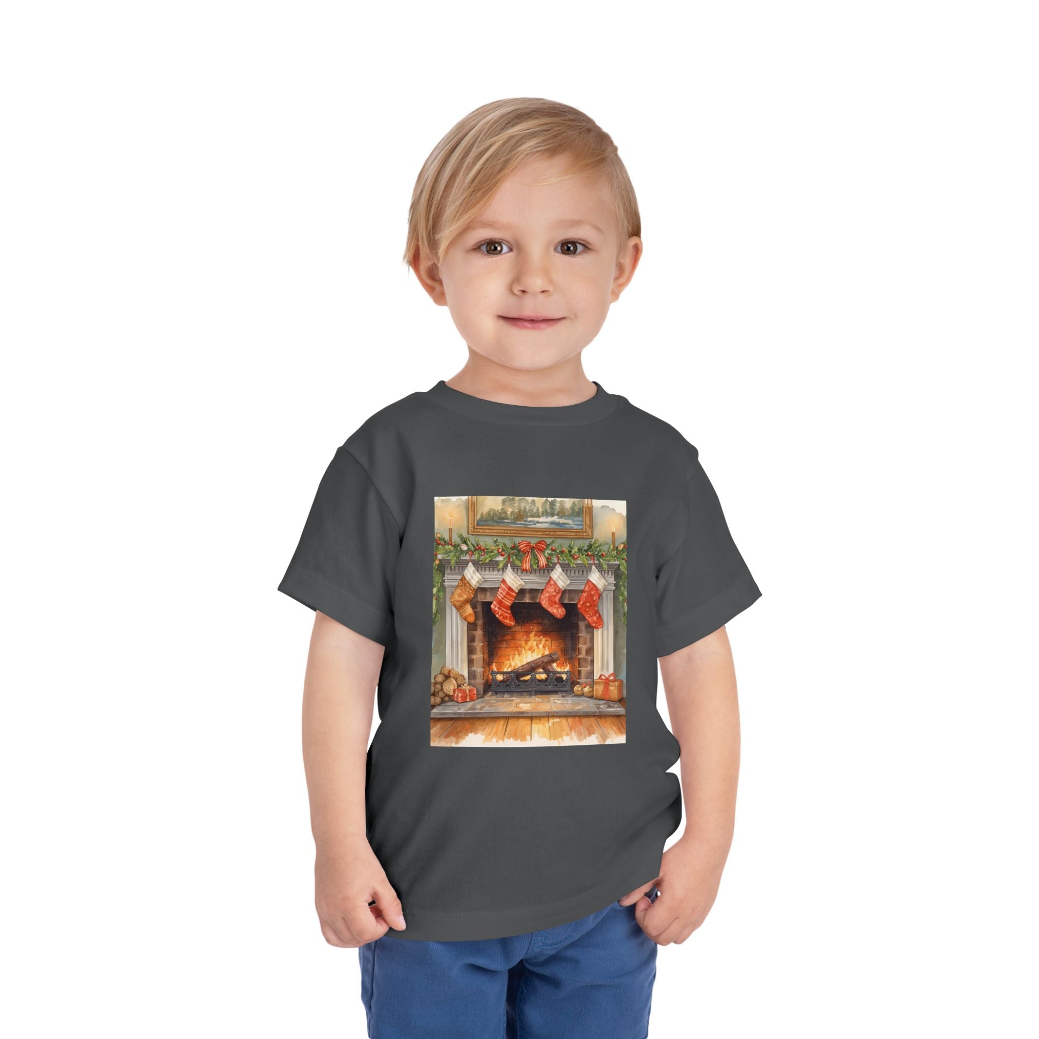 Christmas Stocking Fireplace Toddler Short Sleeve Tee