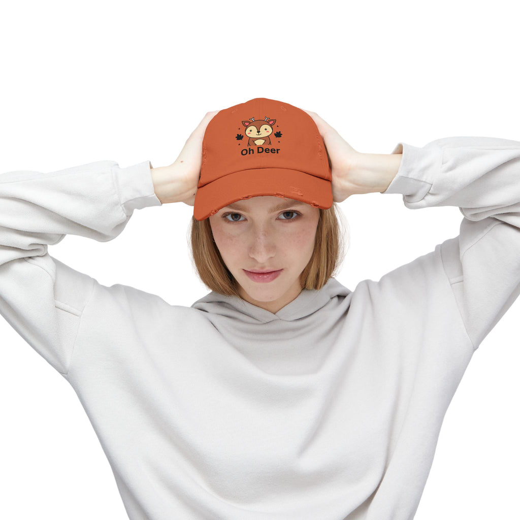Cute Distressed Cap with 'Oh Deer' Design, Fun Gift for Nature Lovers, Unisex Outdoor Hat, Ideal for Birthdays, Holidays, Casual Wear