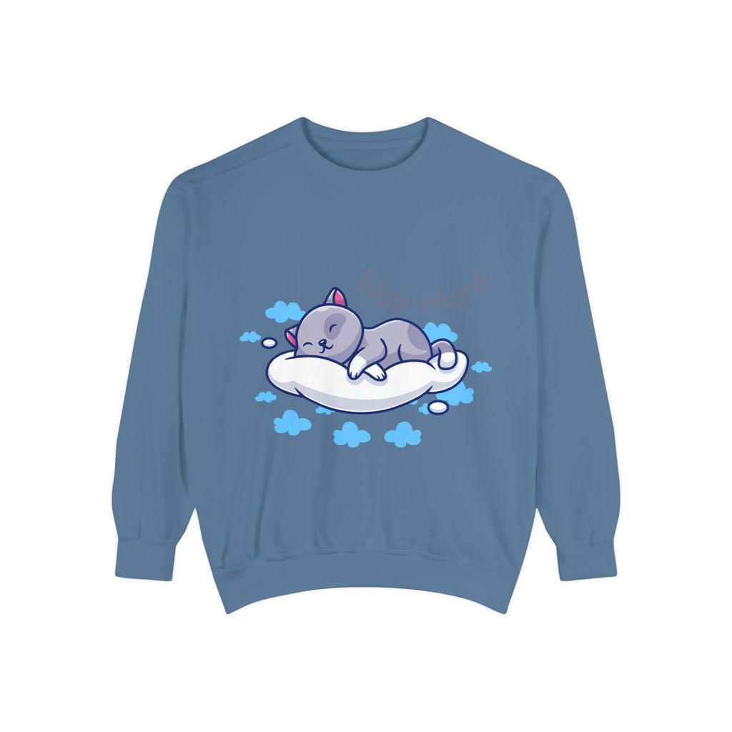 Cozy Cat Nap Hard Unisex Garment-Dyed Sweatshirt