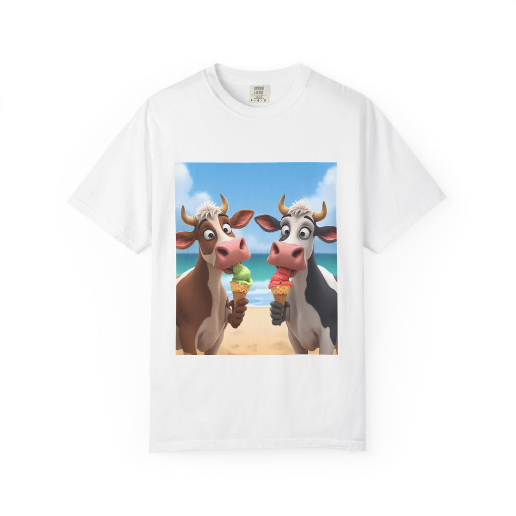 Cute Cow Ice Cream T-Shirt, Fun Summer Tee, Animal Lover Gift, Unisex Casual Top, Beach Vibes Apparel, Cute Gift for Friends