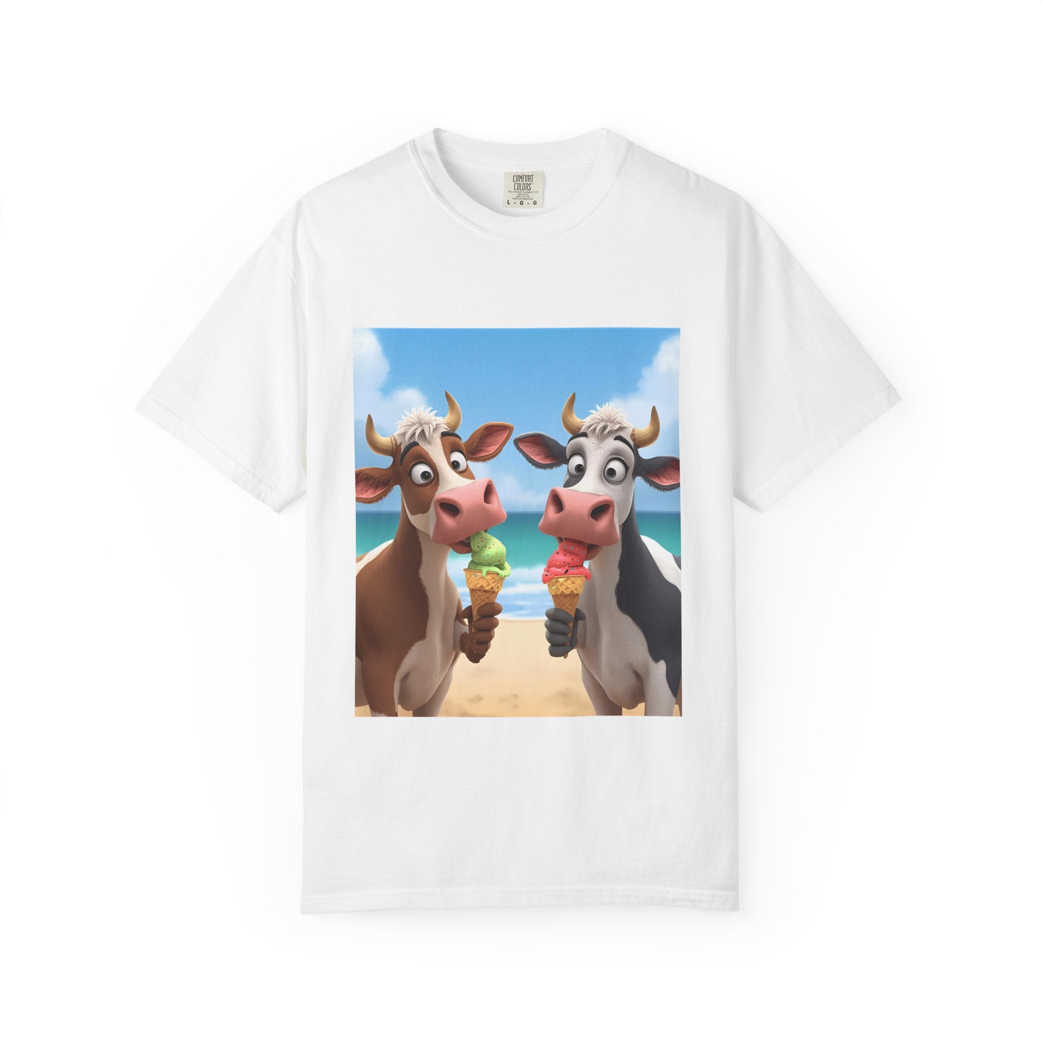 Cute Cow Ice Cream T-Shirt, Fun Summer Tee, Animal Lover Gift, Unisex Casual Top, Beach Vibes Apparel, Cute Gift for Friends