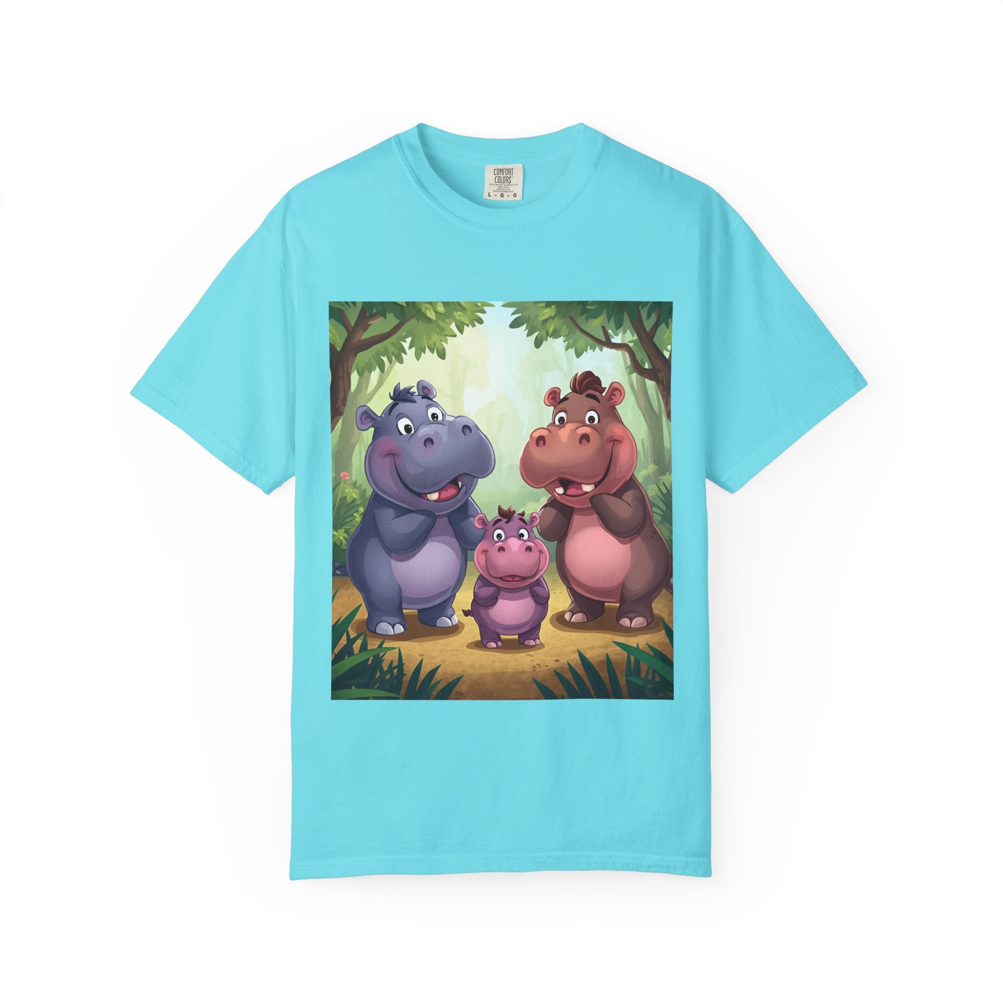 Cute Hippo Family T-Shirt, Unisex Garment-Dyed Tee, Animal Lovers Gift, Kids & Adults, Birthday, Family Reunion, Casual Wear