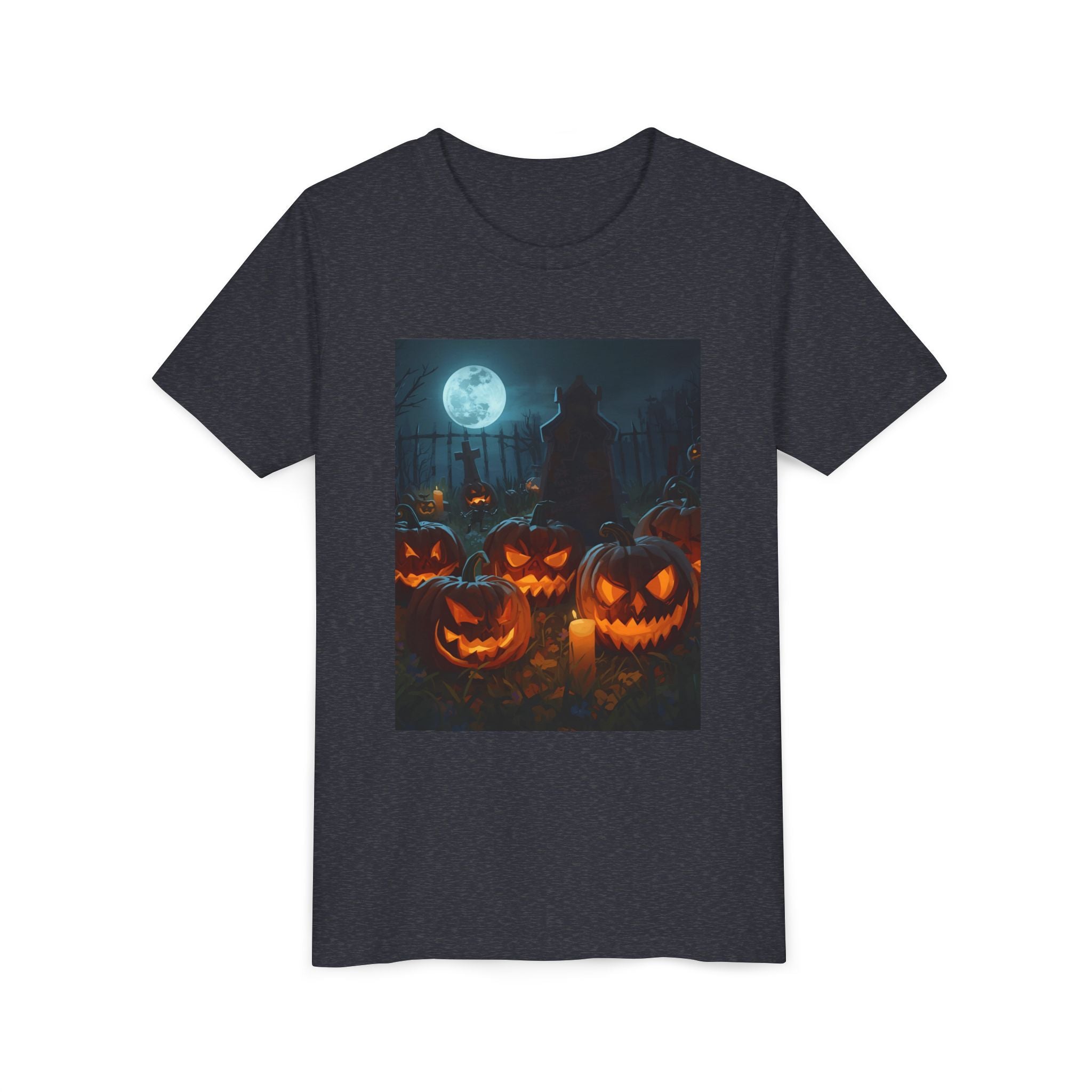 Scary Halloween Pumpkin Youth Short Sleeve Tee, Cute Halloween Shirt, Kids Costume Top, Spooky Tees, Trick or Treat Shirt