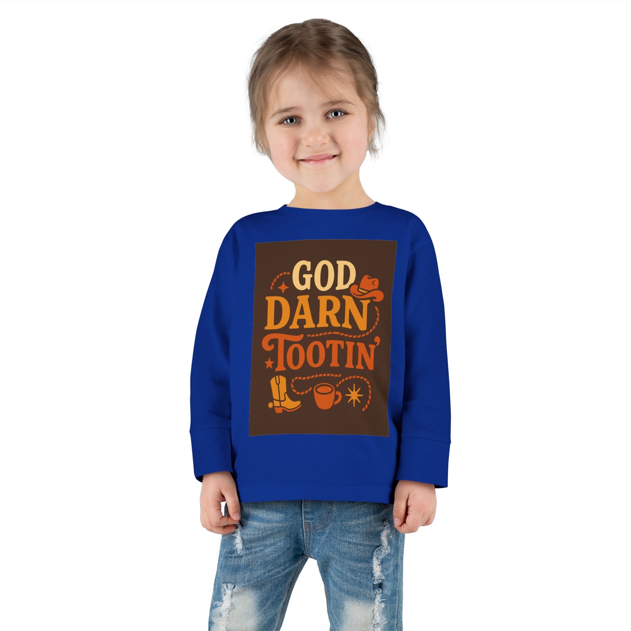 God Darn Tootin Toddler Long Sleeve Tee with Fun Western Print - Perfect for Kids, Gifts, Birthdays, Family Outings, or Playdates
