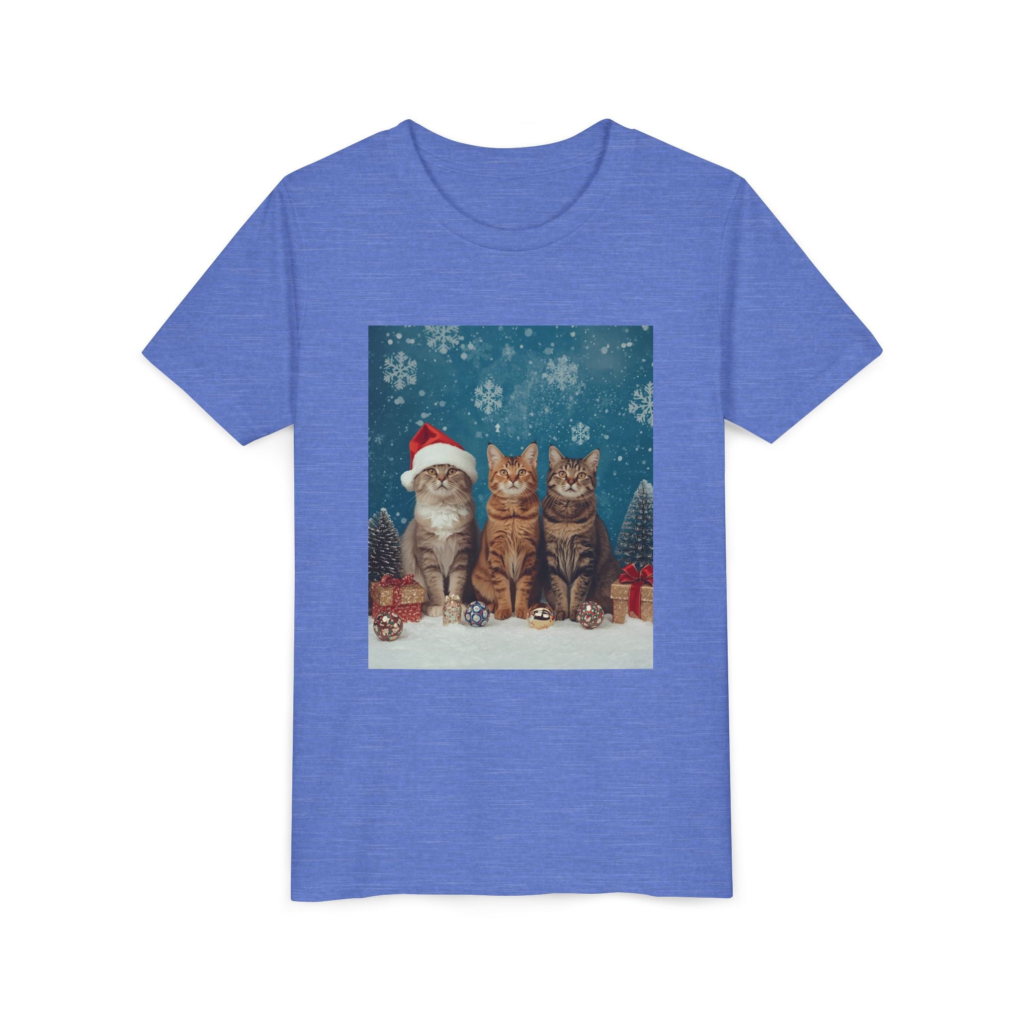 Cute Cat Festive Christmas Youth Short Sleeve Tee